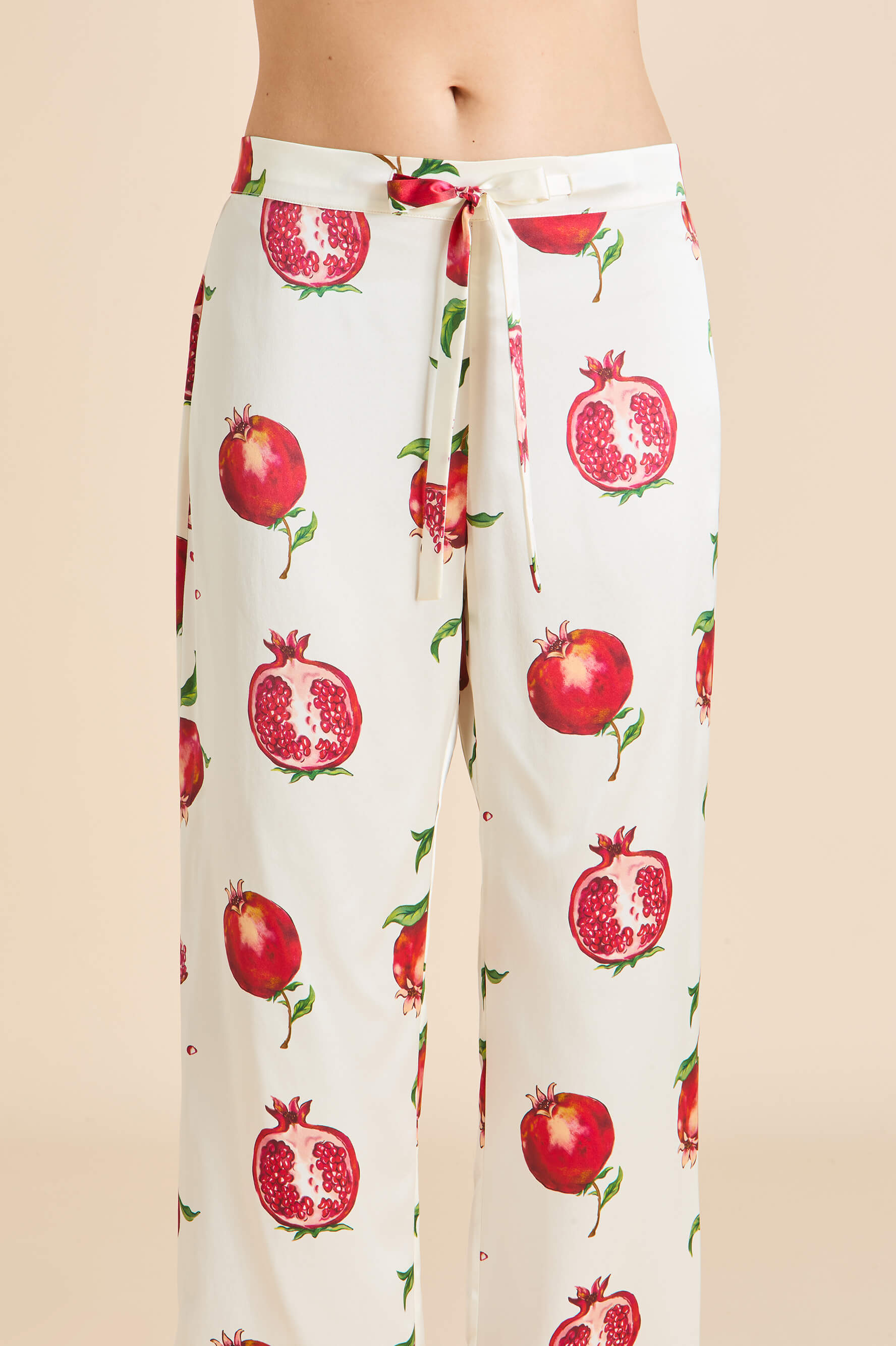 Lila Allegra Ivory Pomegranate Pyjamas in Silk Satin