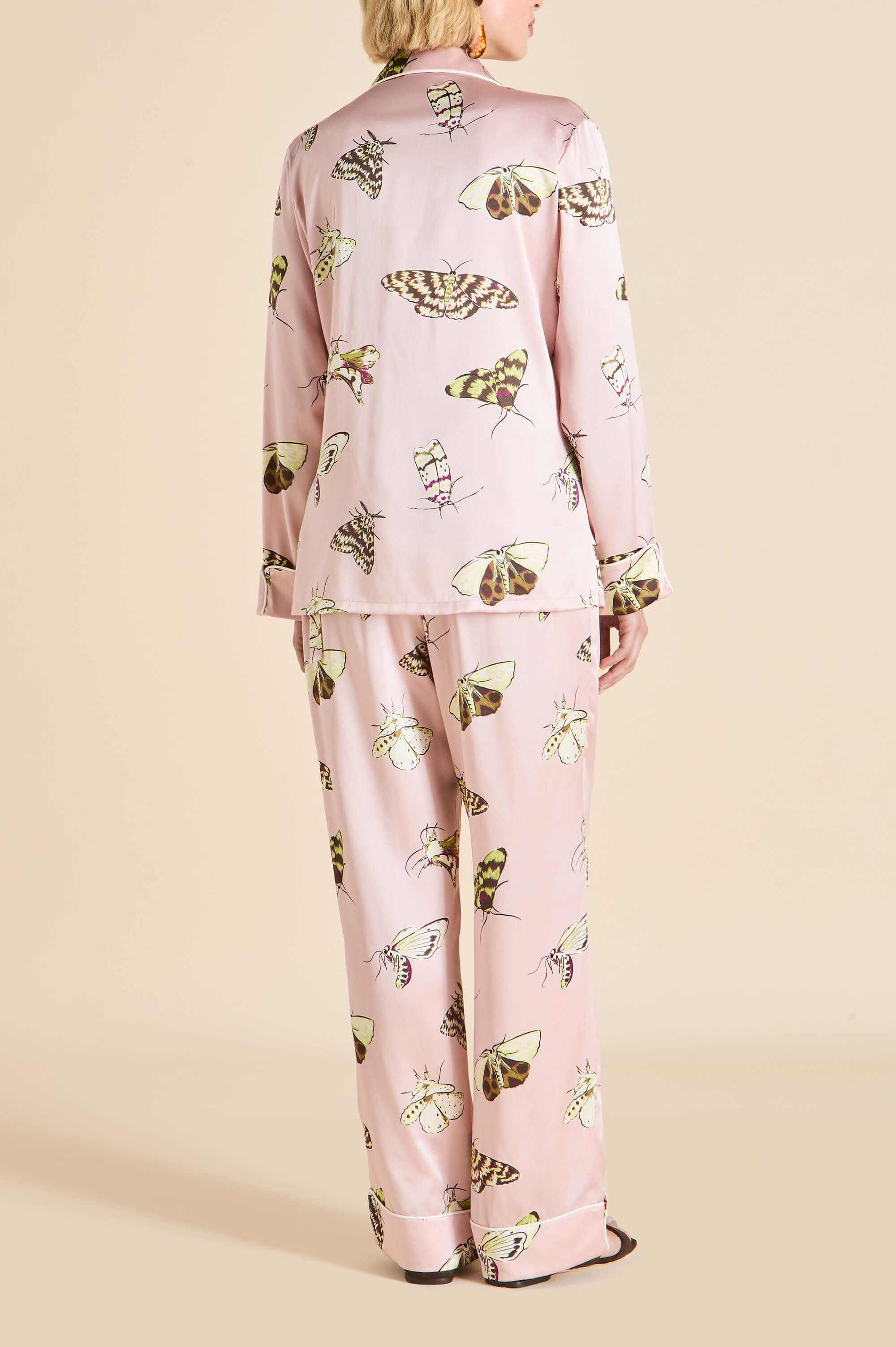 Lila Elda Pink Moth Pyjamas in Silk Satin