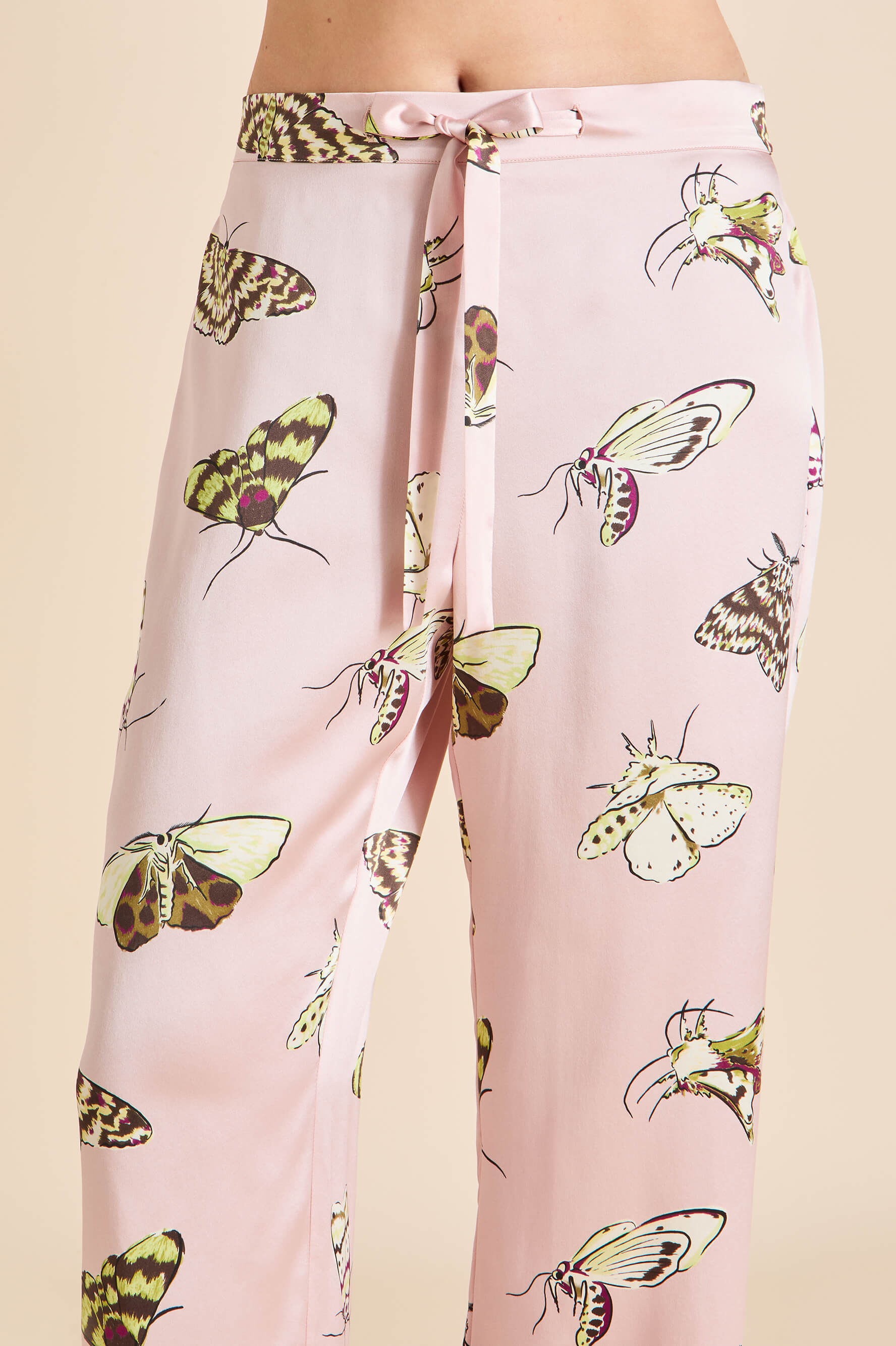 Lila Elda Pink Moth Pyjamas in Silk Satin