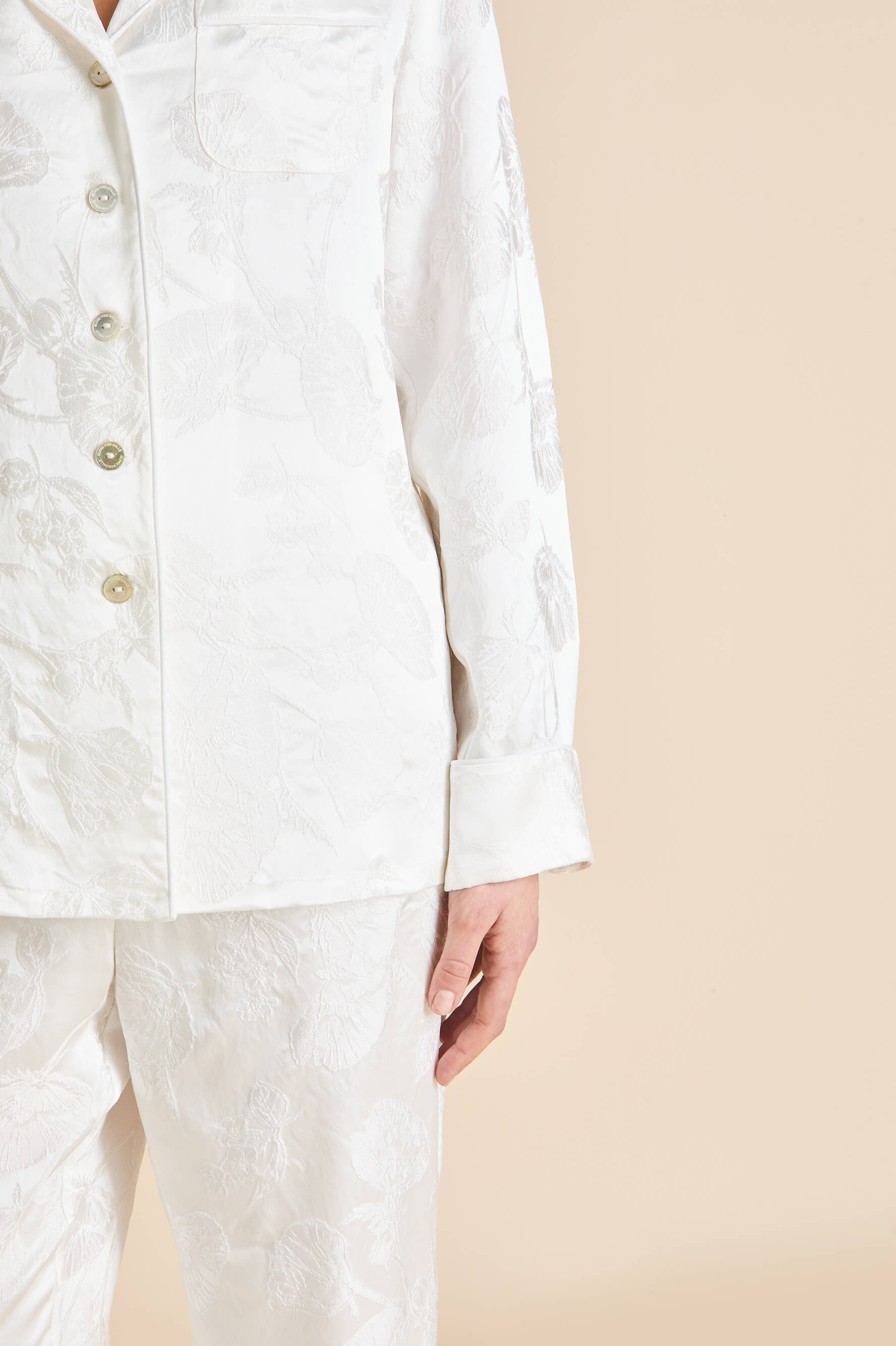 Lila Liliana Ivory Floral Pyjamas in Silk Jacquard