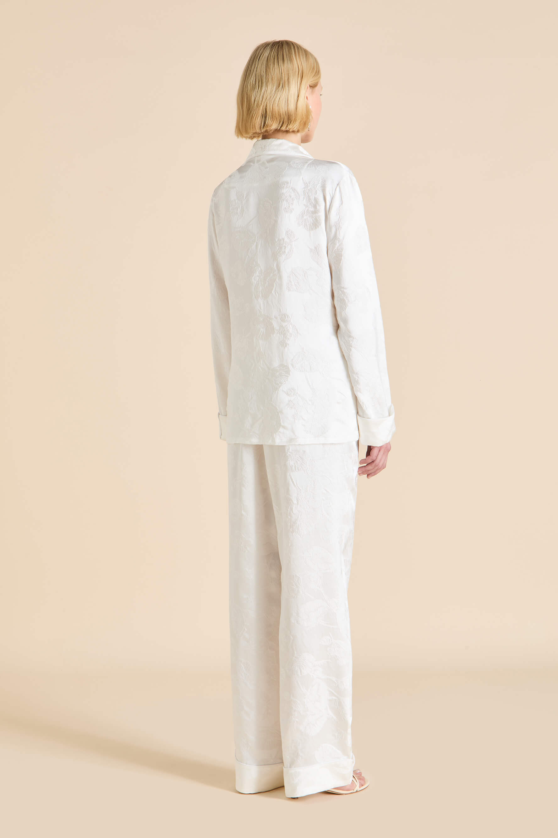 Lila Liliana Ivory Floral Pyjamas in Silk Jacquard