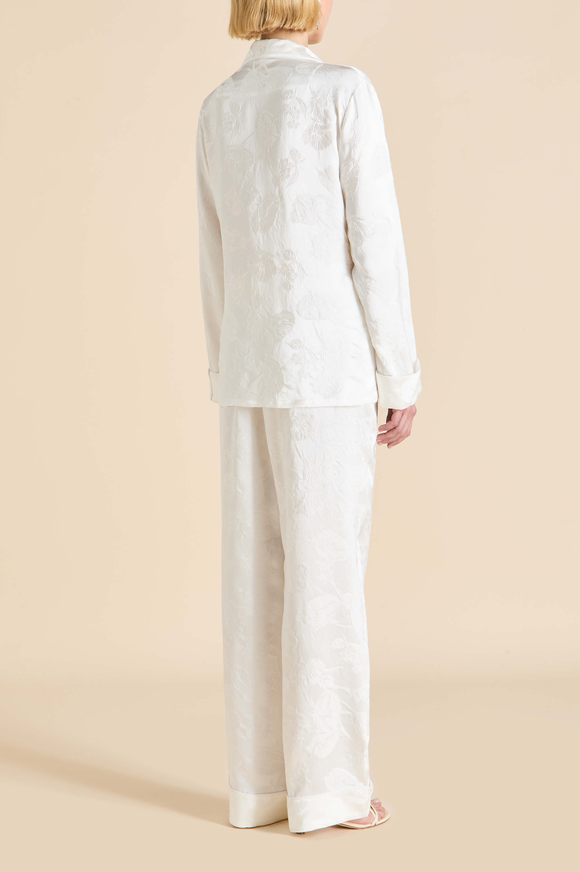 Lila Liliana Ivory Floral Pajamas in Silk Jacquard