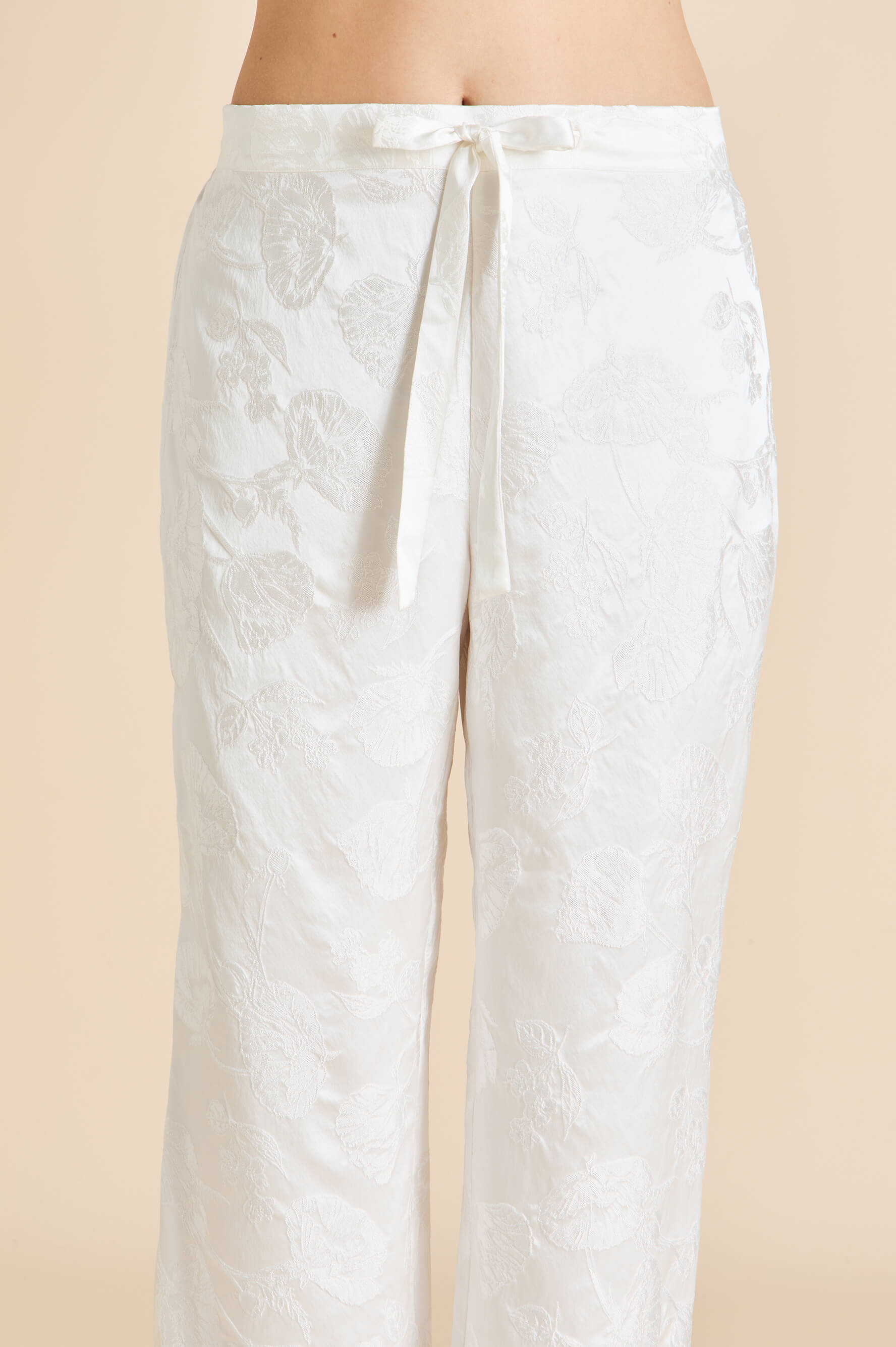 Lila Liliana Ivory Floral Pyjamas in Silk Jacquard