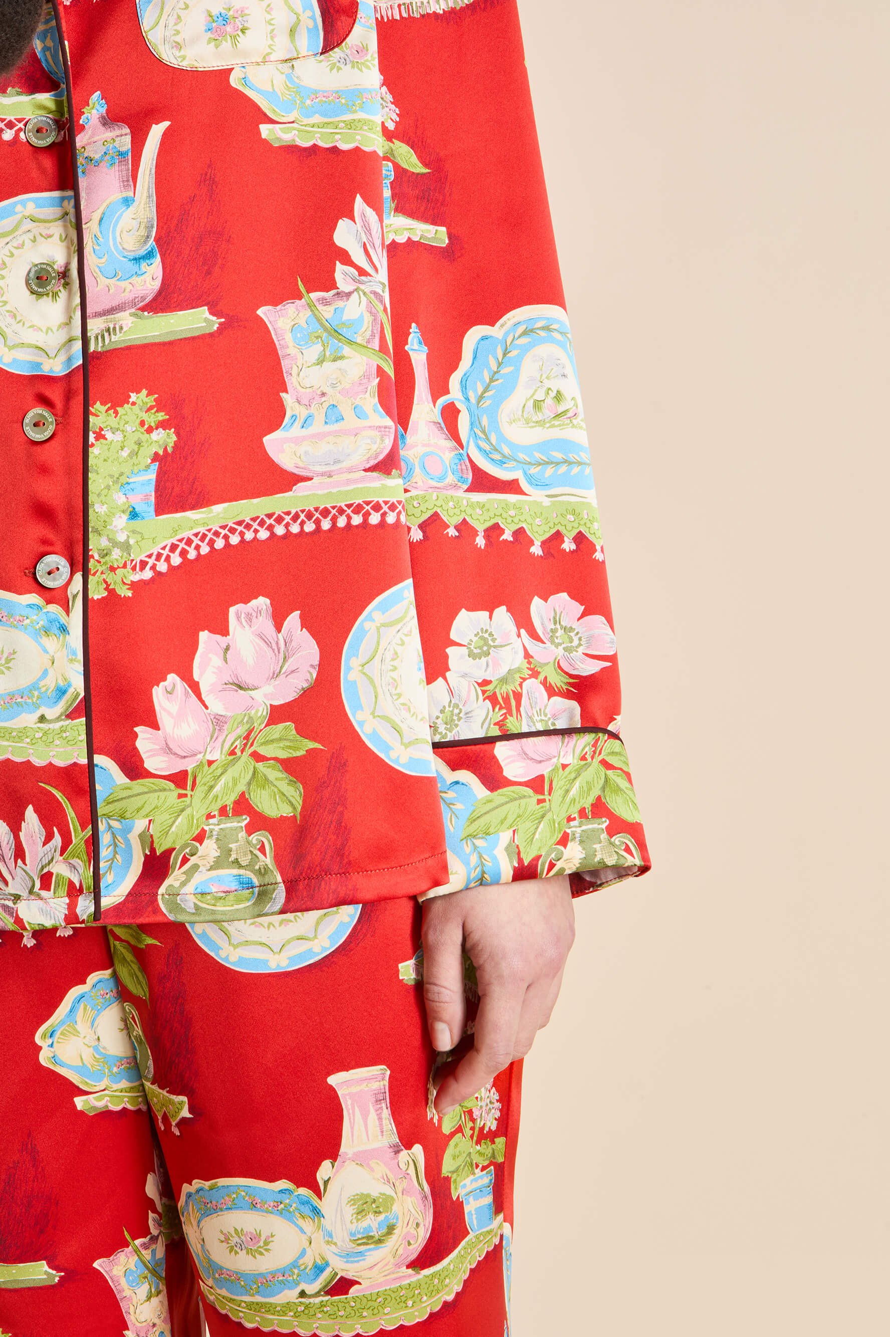 Lila Renata Red Plate Pyjamas in Silk Satin