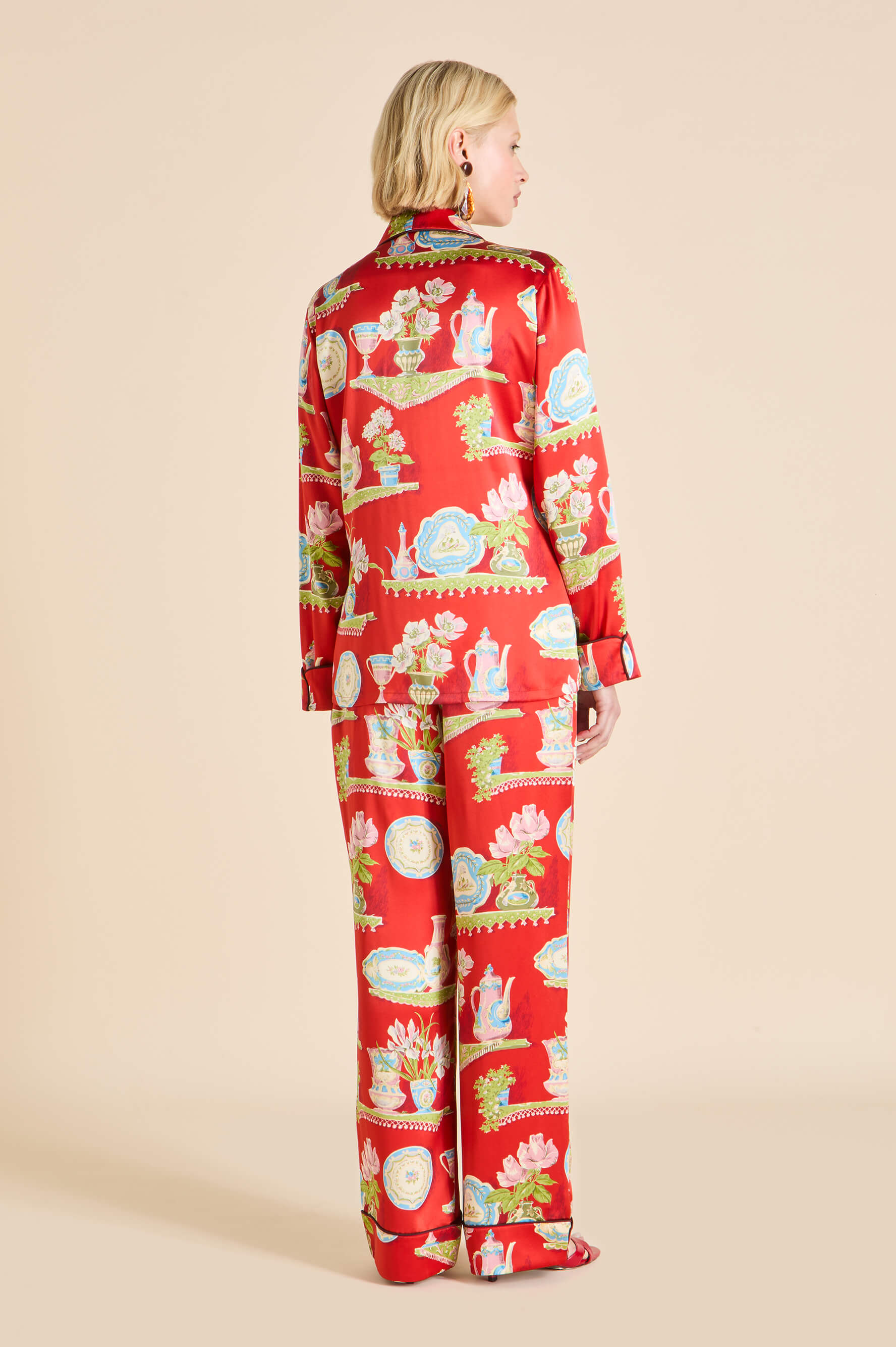 Lila Renata Red Plate Pyjamas in Silk Satin
