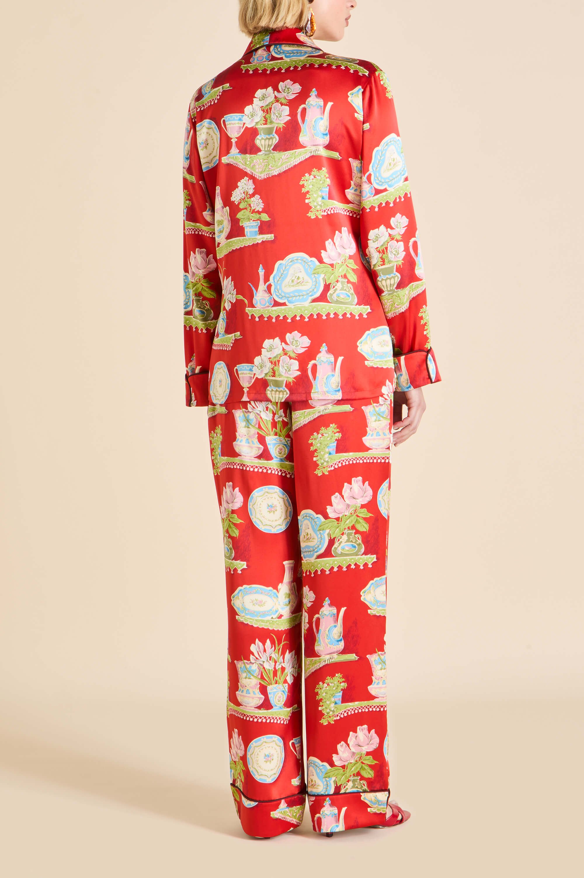 Lila Renata Red Plate Pyjamas in Silk Satin