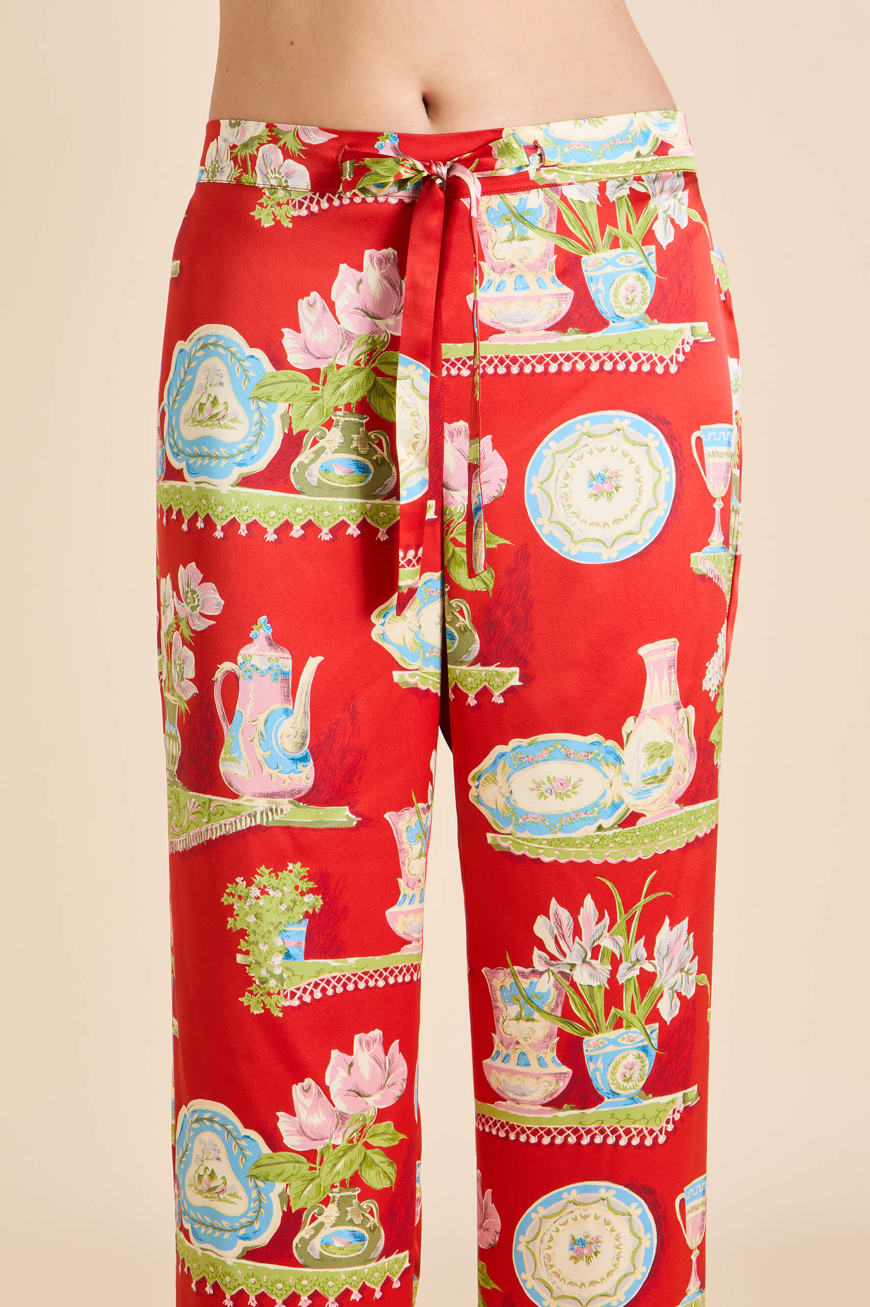 Lila Renata Red Plate Pyjamas in Silk Satin
