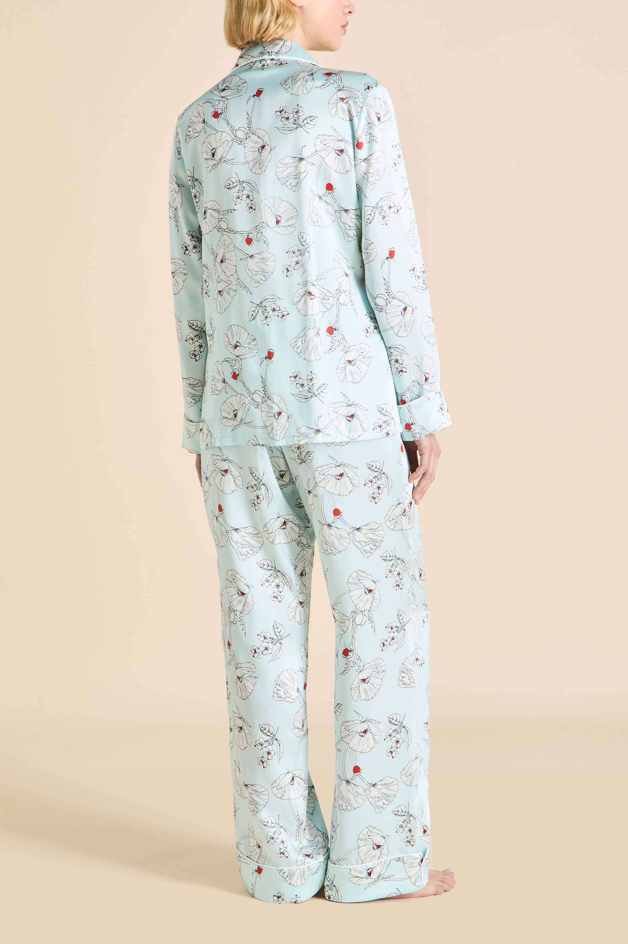 Lila Serafina Blue Floral Pyjamas in Silk Satin