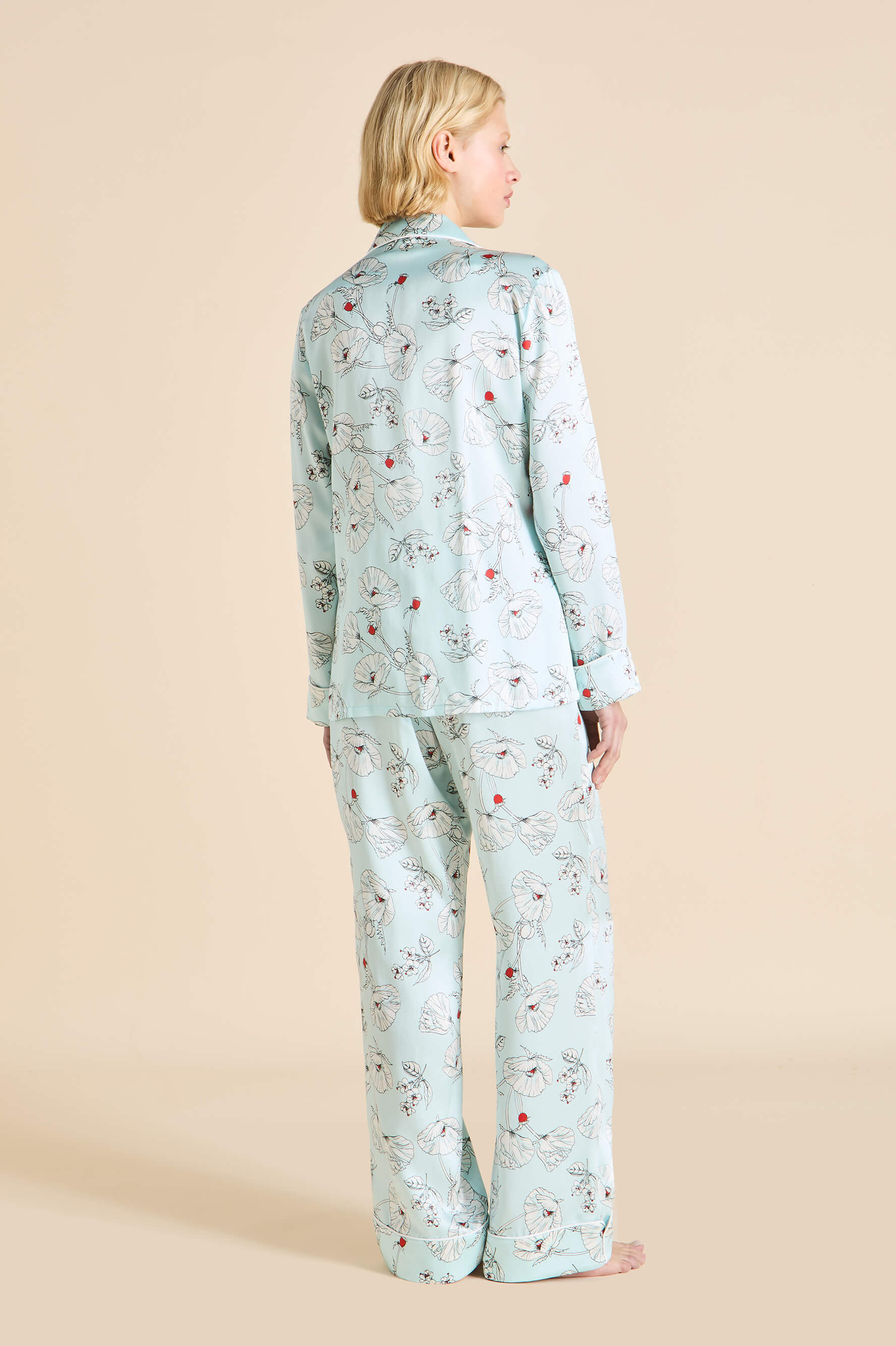 Lila Serafina Blue Floral Pyjamas in Silk Satin