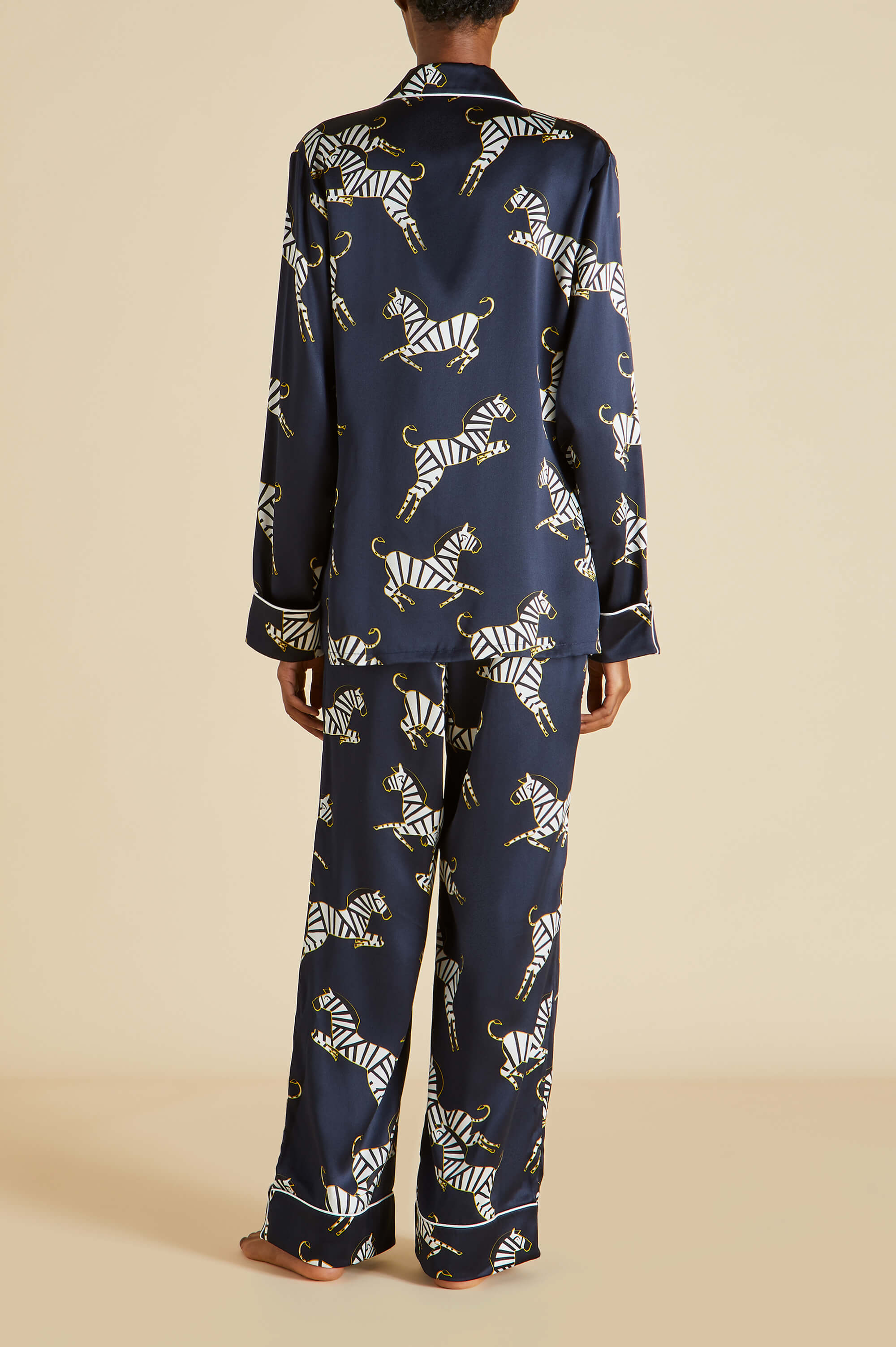 Lila Zizi Navy Pajamas in Silk Satin