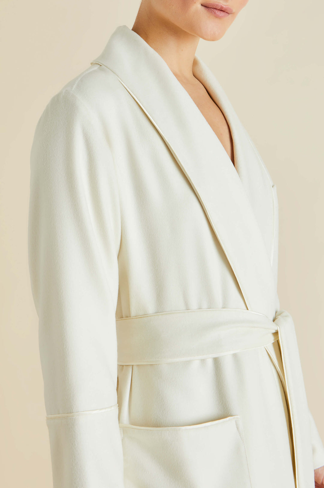 Ivory Button Down Robe Logan Aspen Ivory Robe in Cashmere | Olivia von Halle