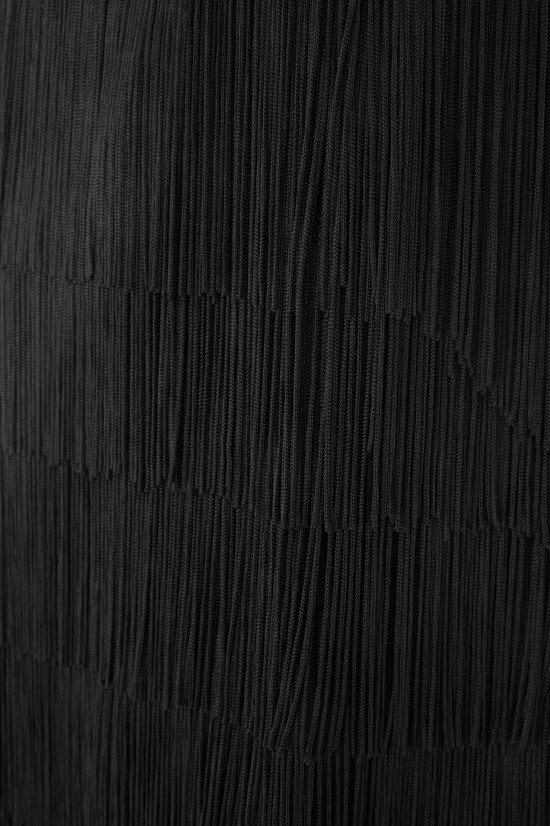 Lola Valentina Black Fringe Slip Dress in Silk Satin