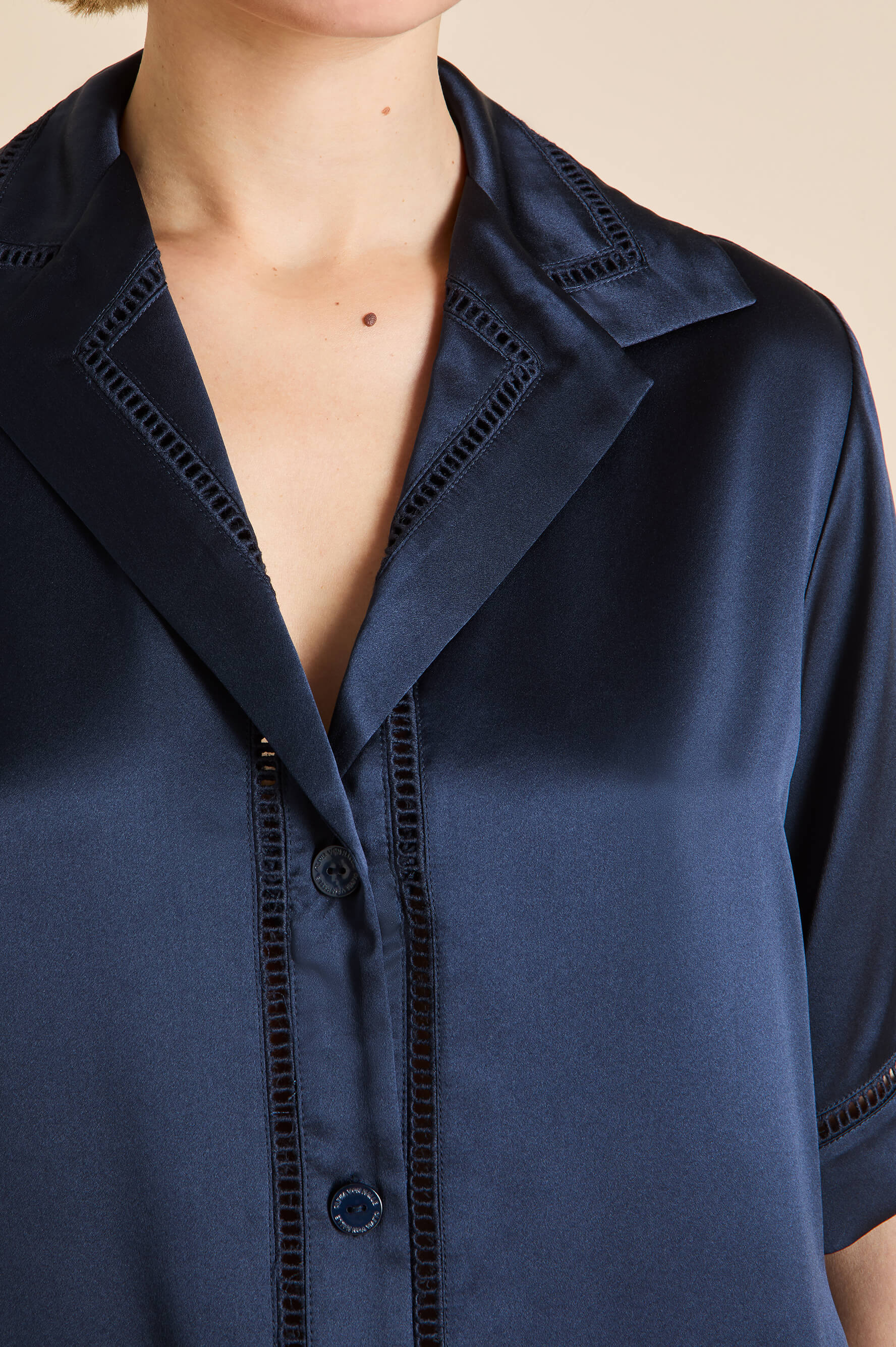 Marlene Navy Pajamas in Silk Satin