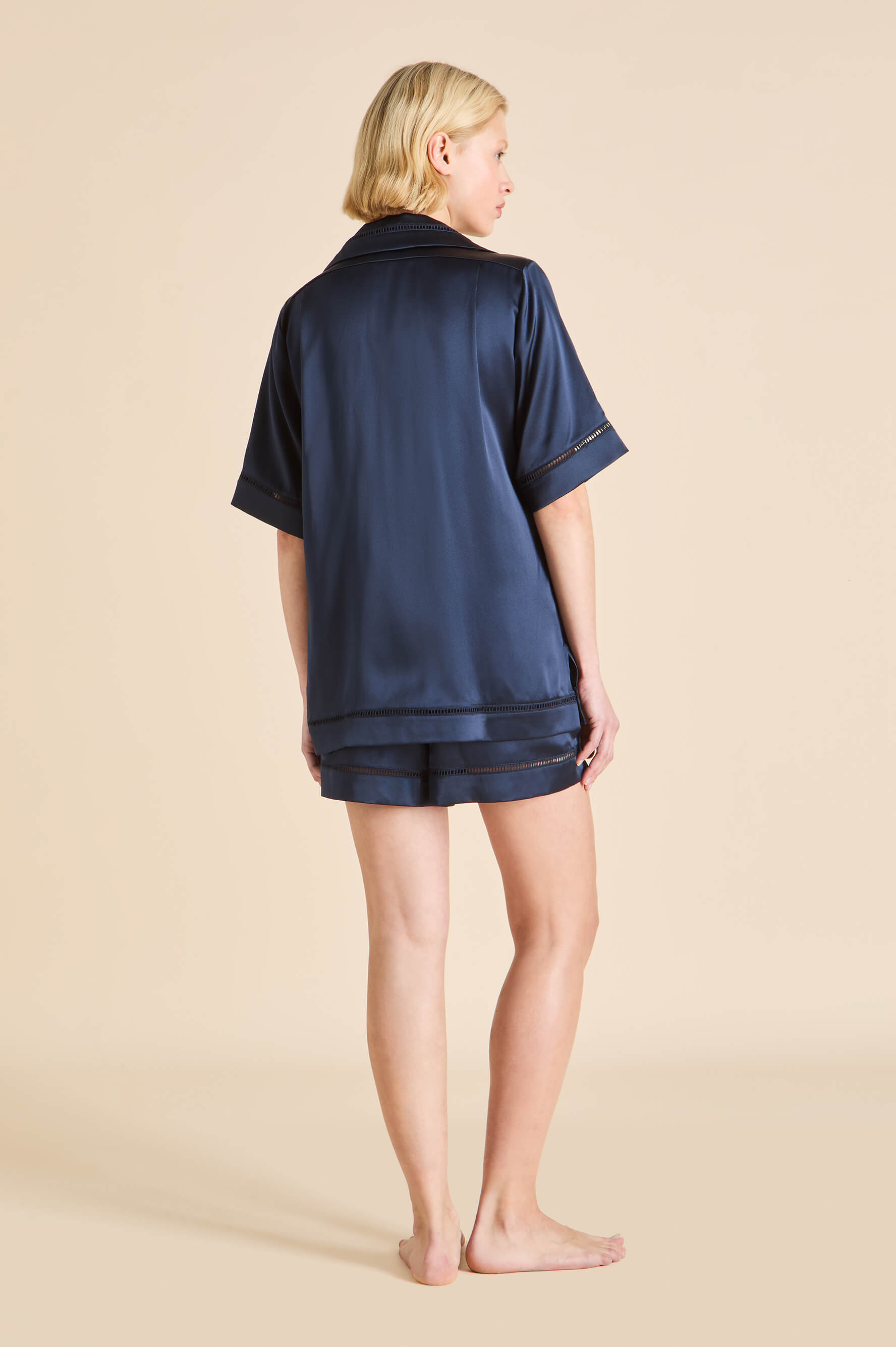 Marlene Navy Pajamas in Silk Satin