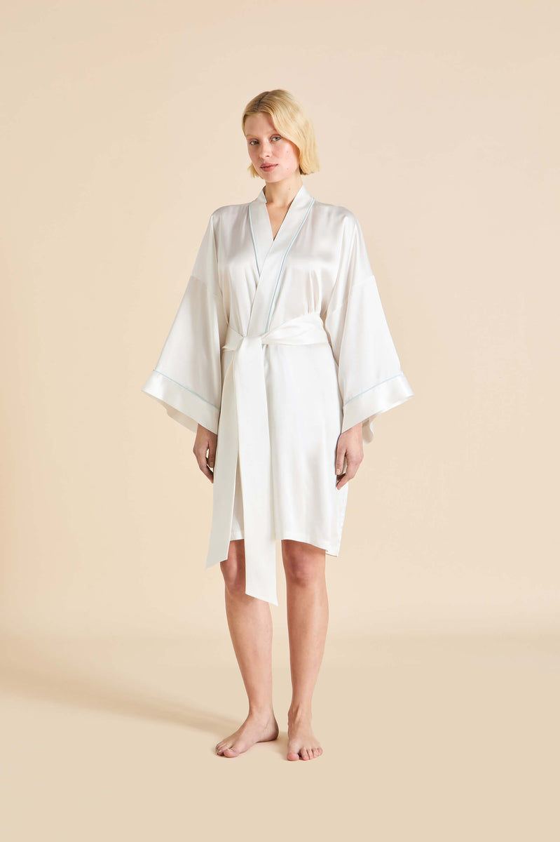 Ivory Robe Mimi Ivory Powder Blue Robe in Silk Satin | Olivia von Halle