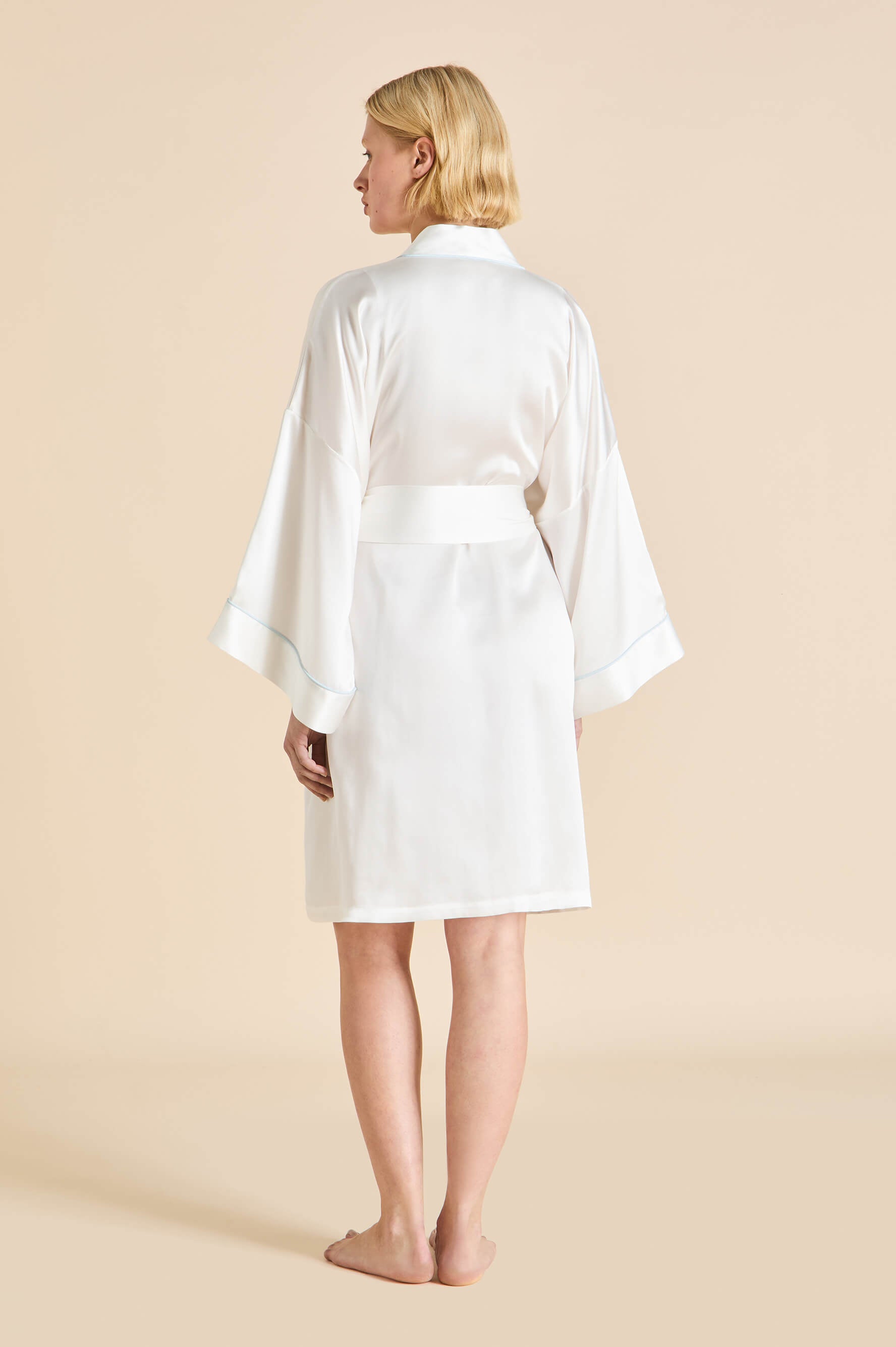 Mimi Ivory Powder Blue Robe in Silk Satin