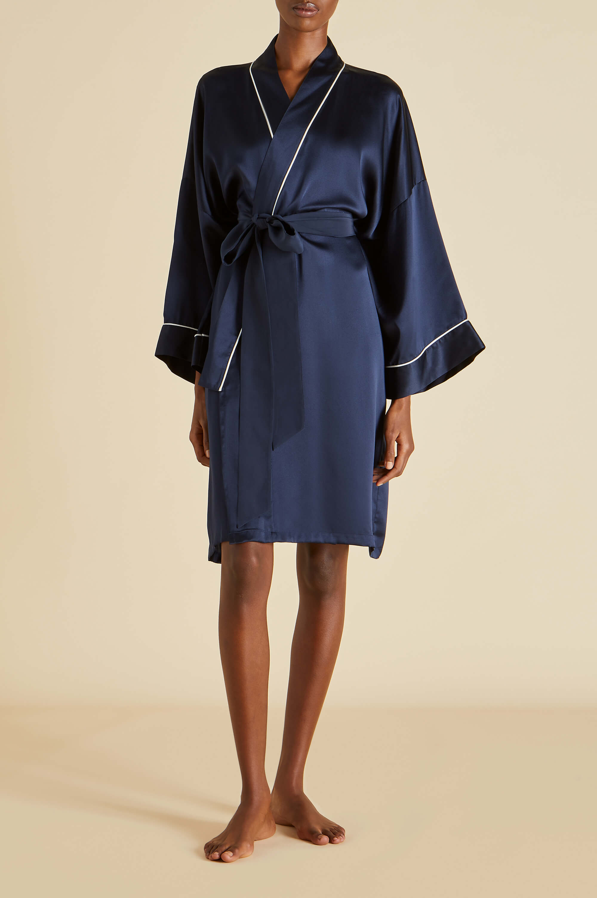 mimi navy robe in silk satin