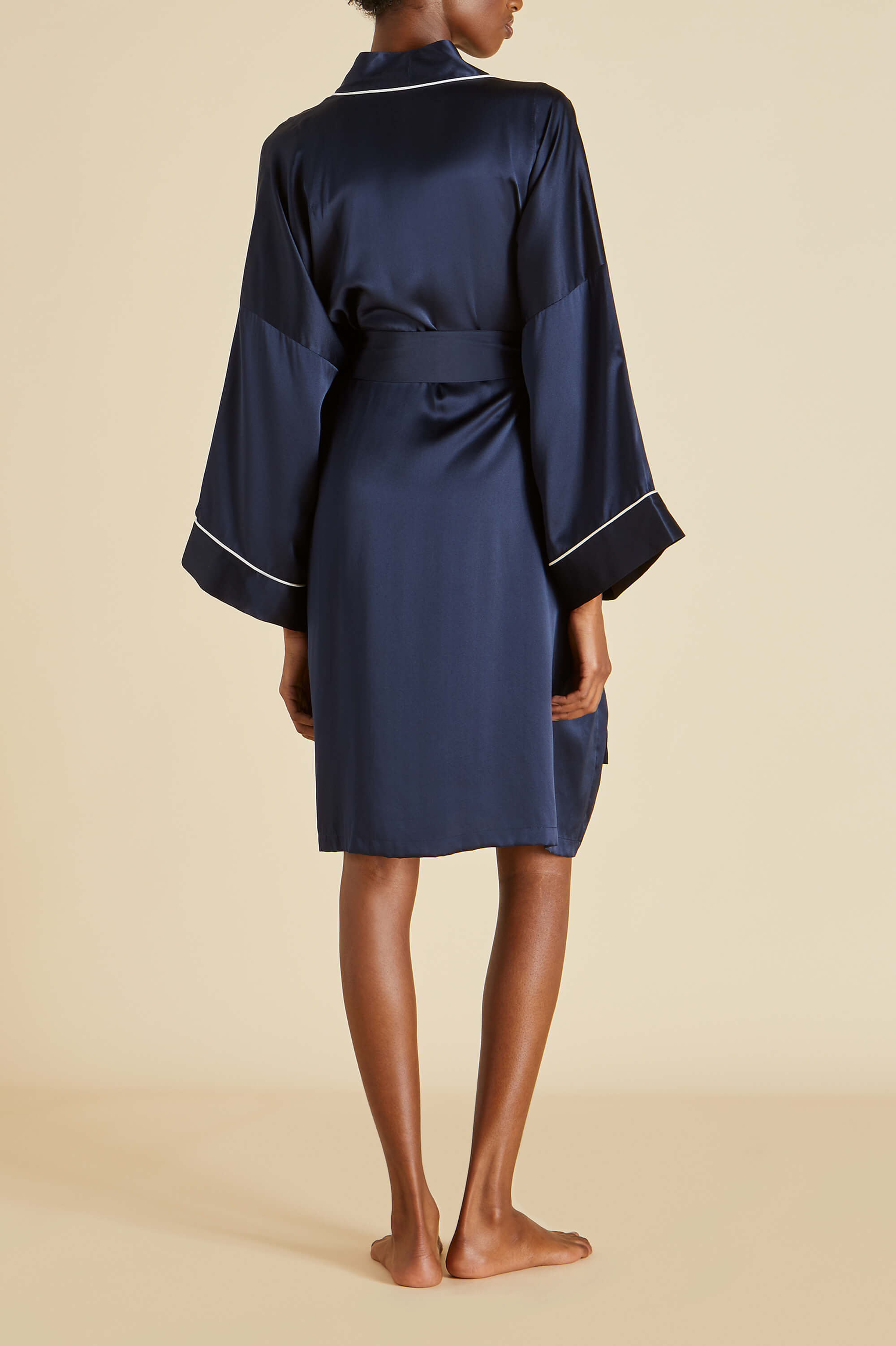 Mimi Navy Robe in Silk Satin