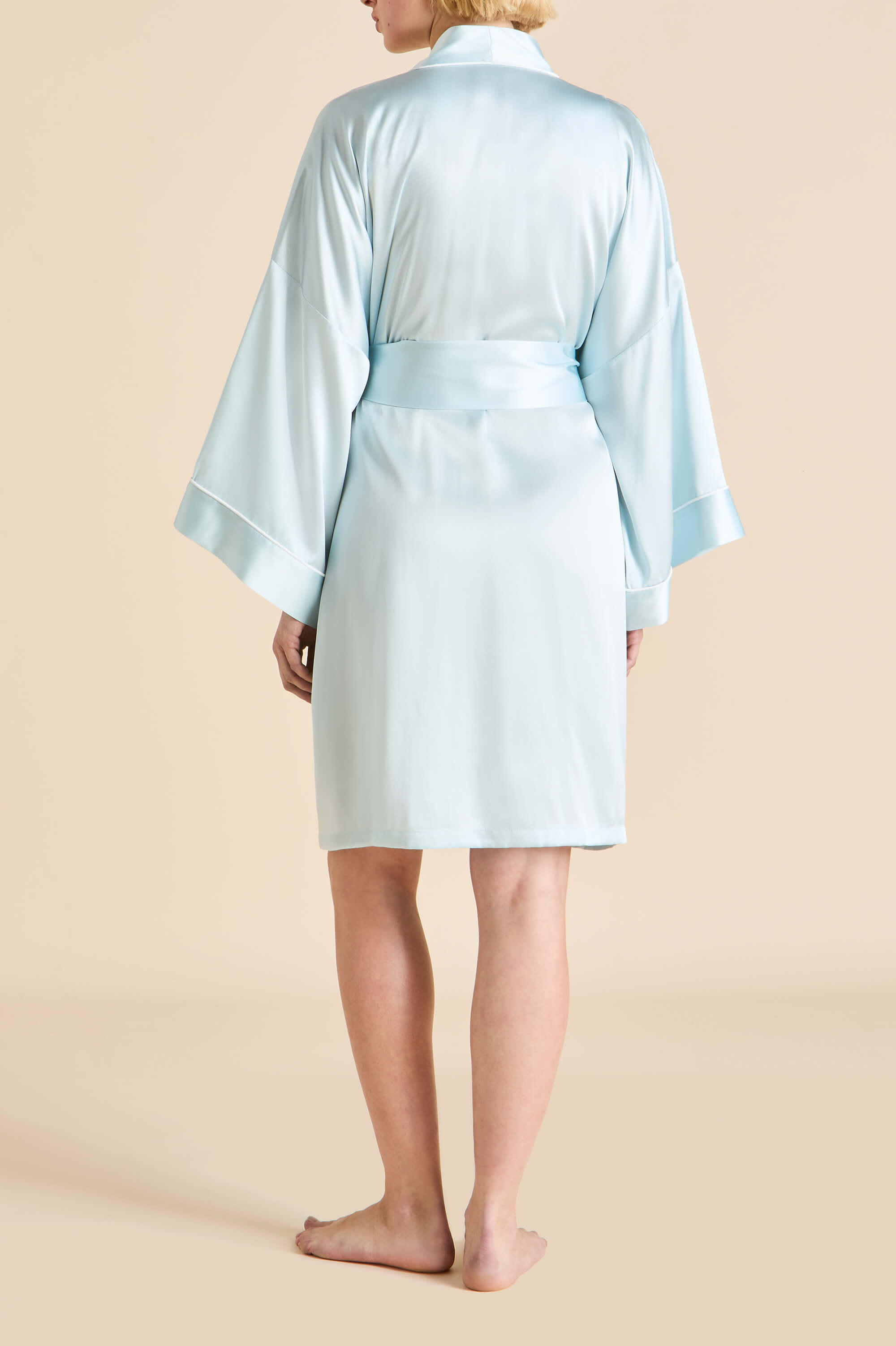 Mimi Powder Blue Ivory Robe in Silk Satin