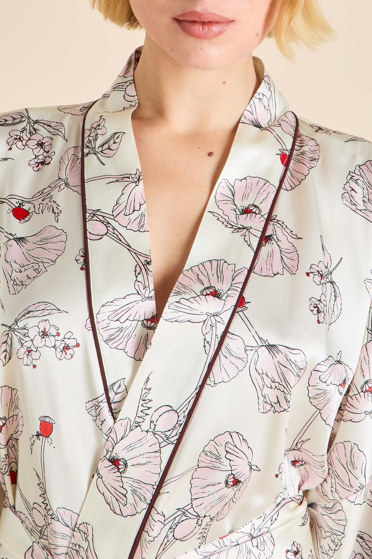 Irvory Robe Mimi Rosalia Ivory Floral Robe in Silk Satin | Olivia von Halle