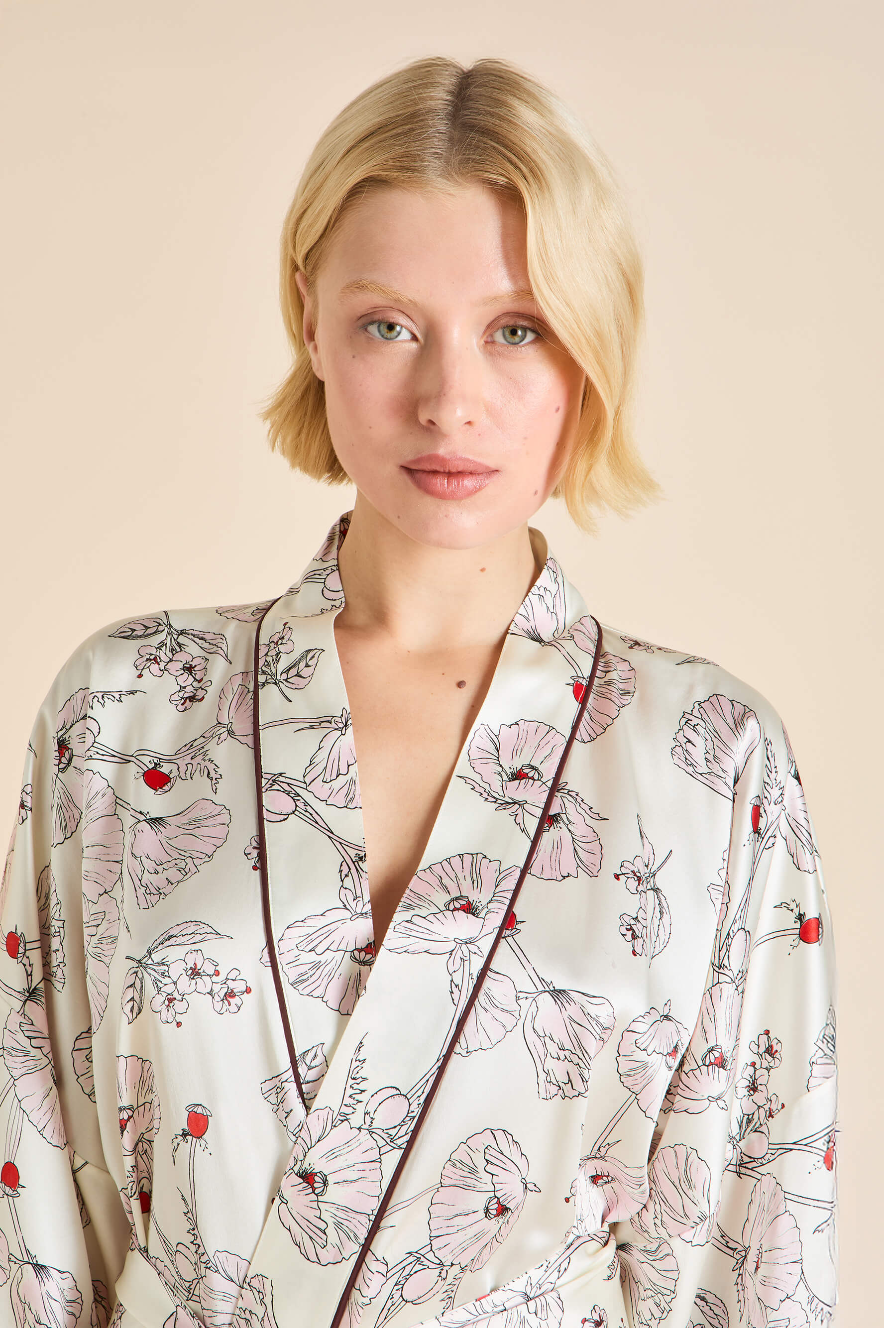 mimi rosalia ivory floral robe in silk satin 