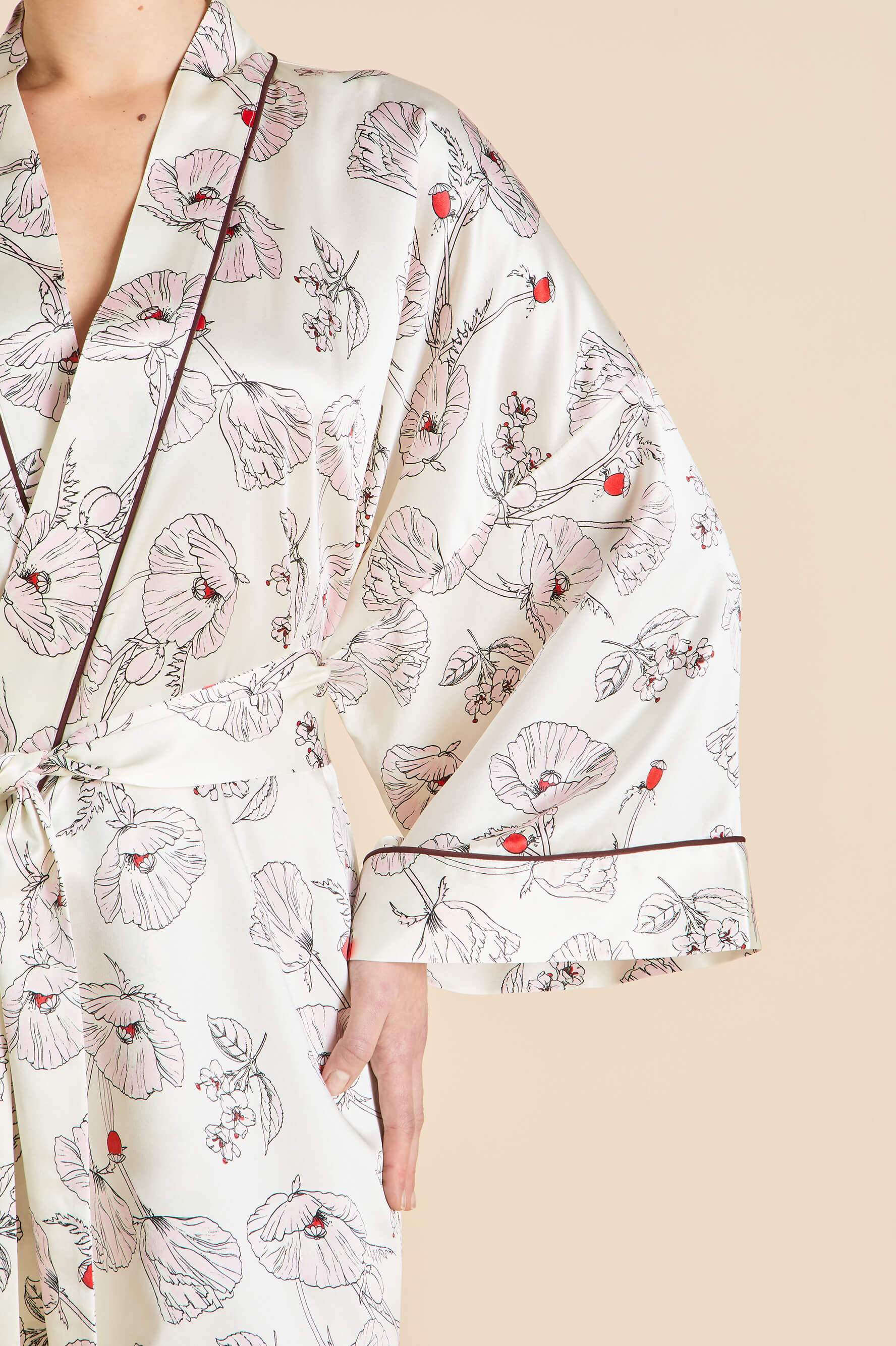 Mimi Rosalia Ivory Floral Robe in Silk Satin