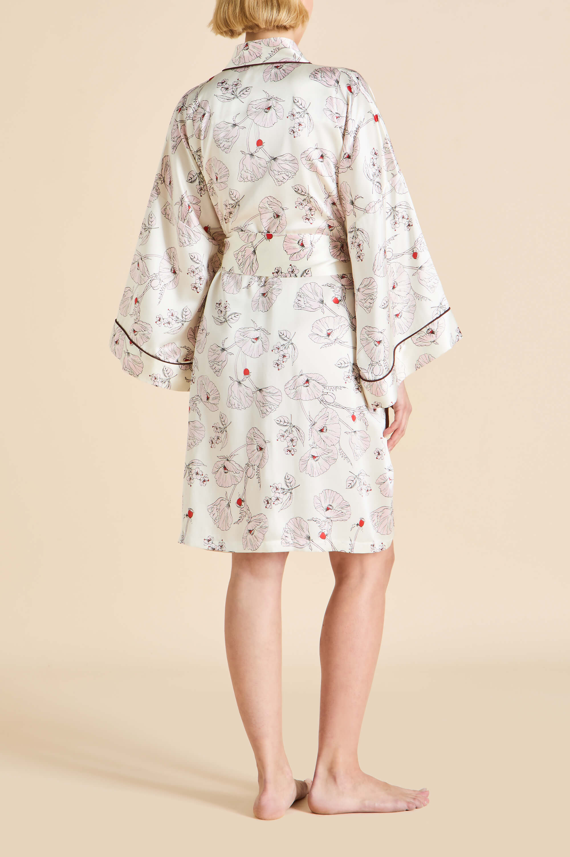 Mimi Rosalia Ivory Floral Robe in Silk Satin