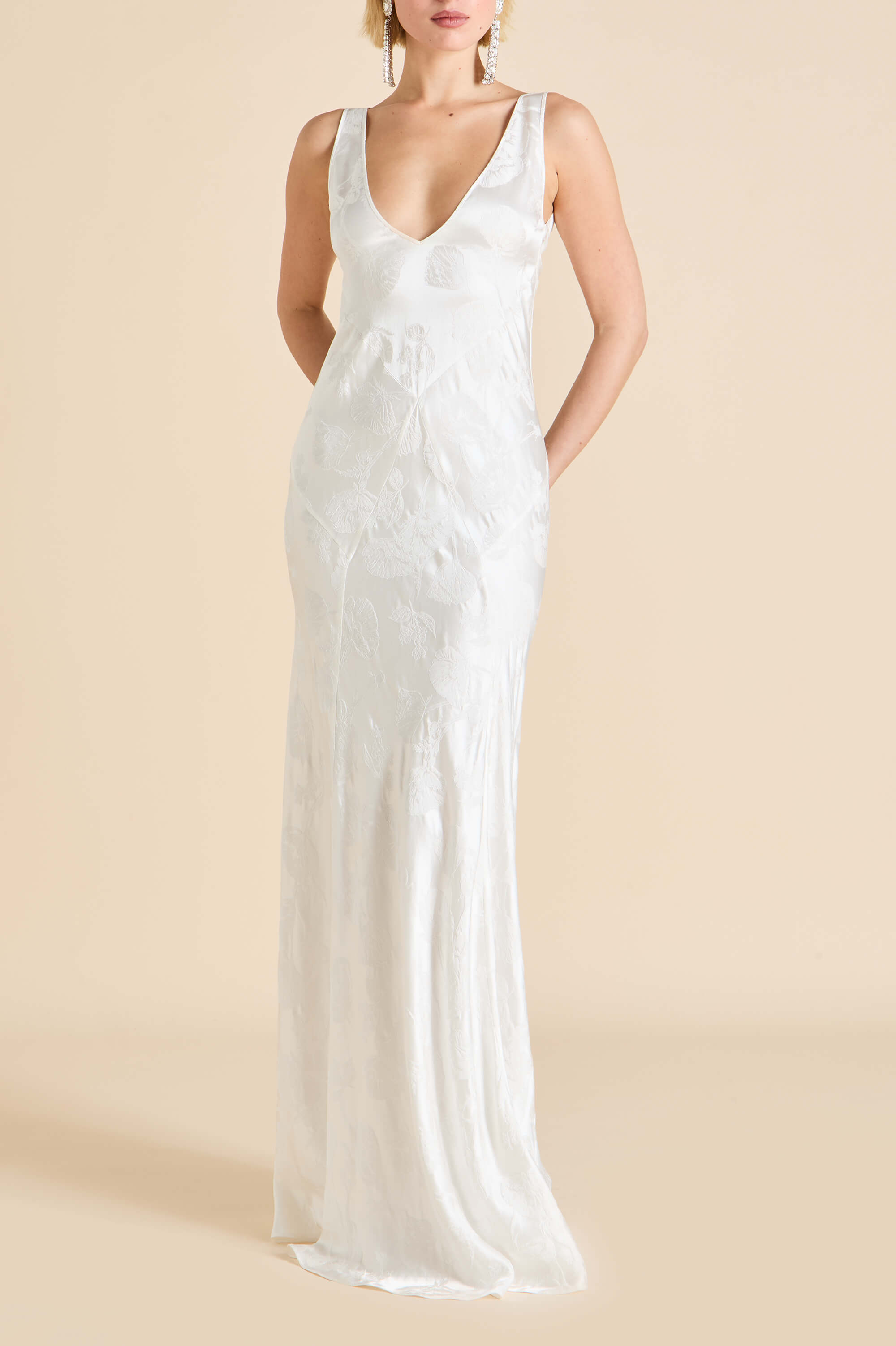 Paloma Liliana Ivory Floral Dress in Silk Jacquard