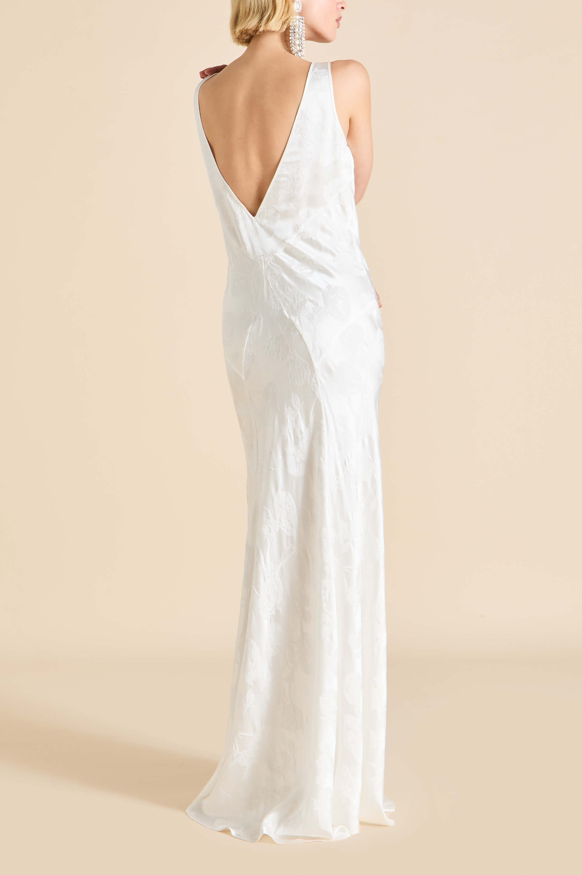 Paloma Liliana Ivory Floral Dress in Silk Jacquard