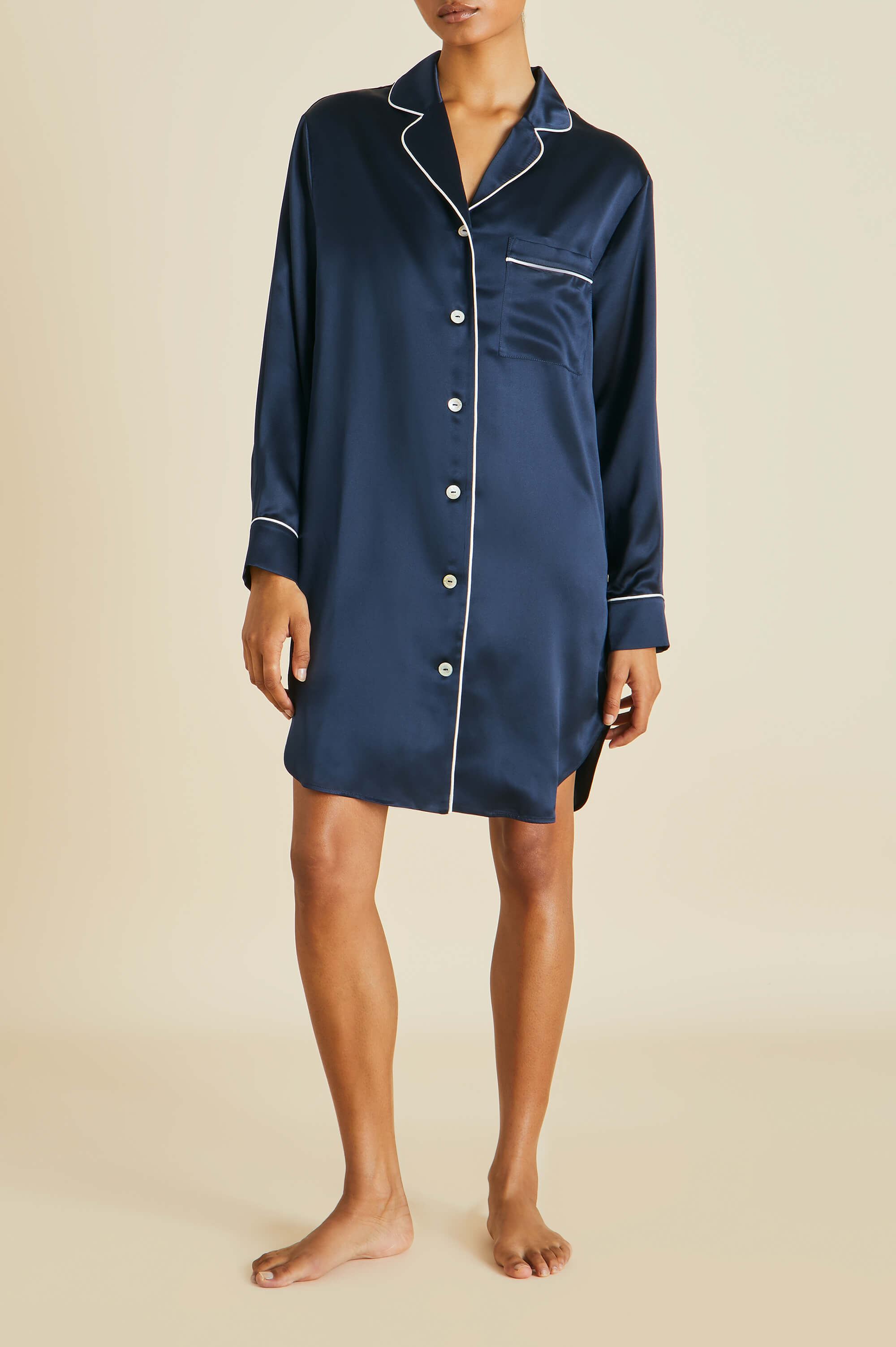 Poppy Navy Nightshirt in Silk Satin