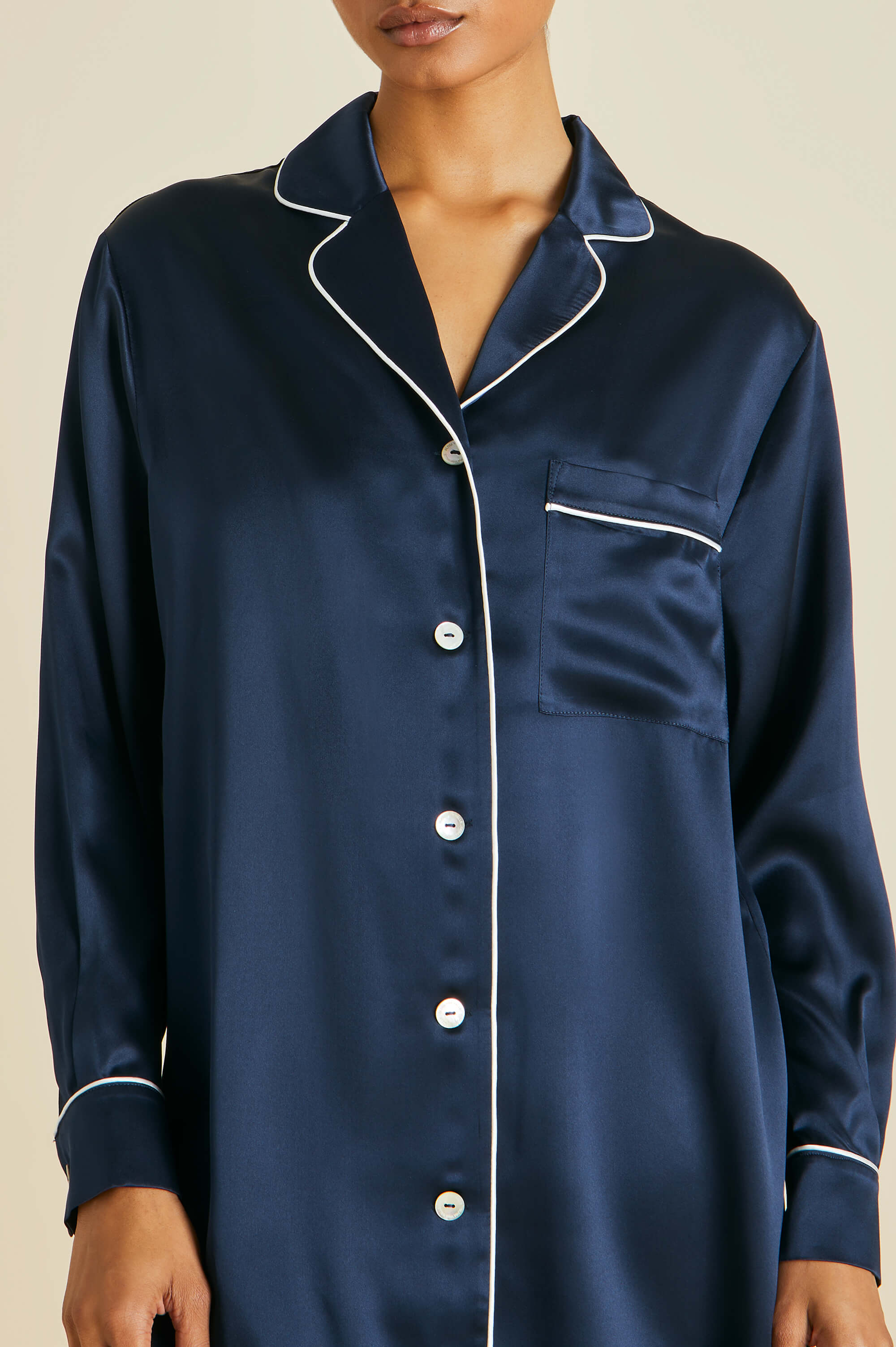 Poppy Navy Nightshirt in Silk Satin