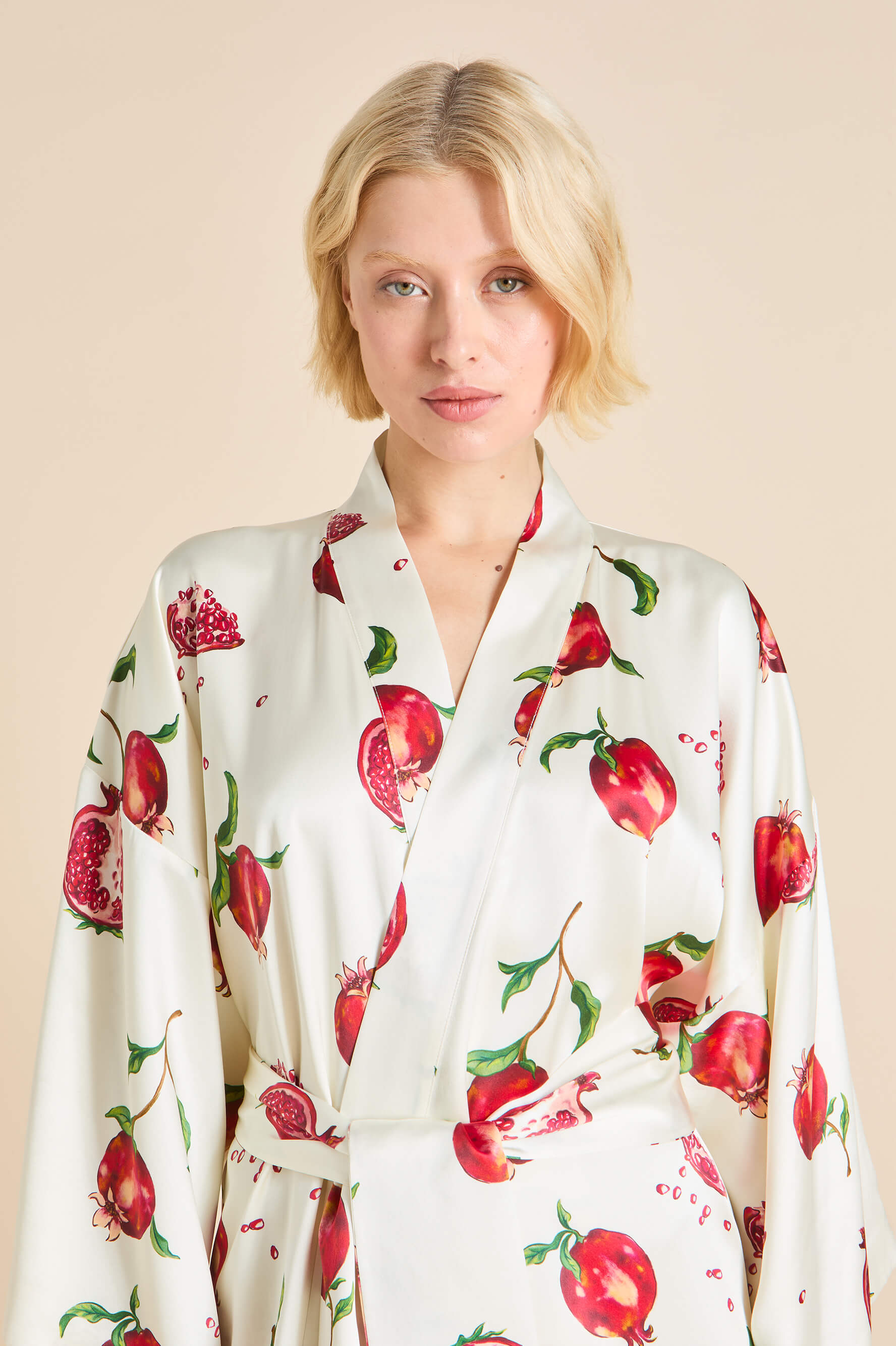 queenie allegra ivory pomegranate robe in silk satin 