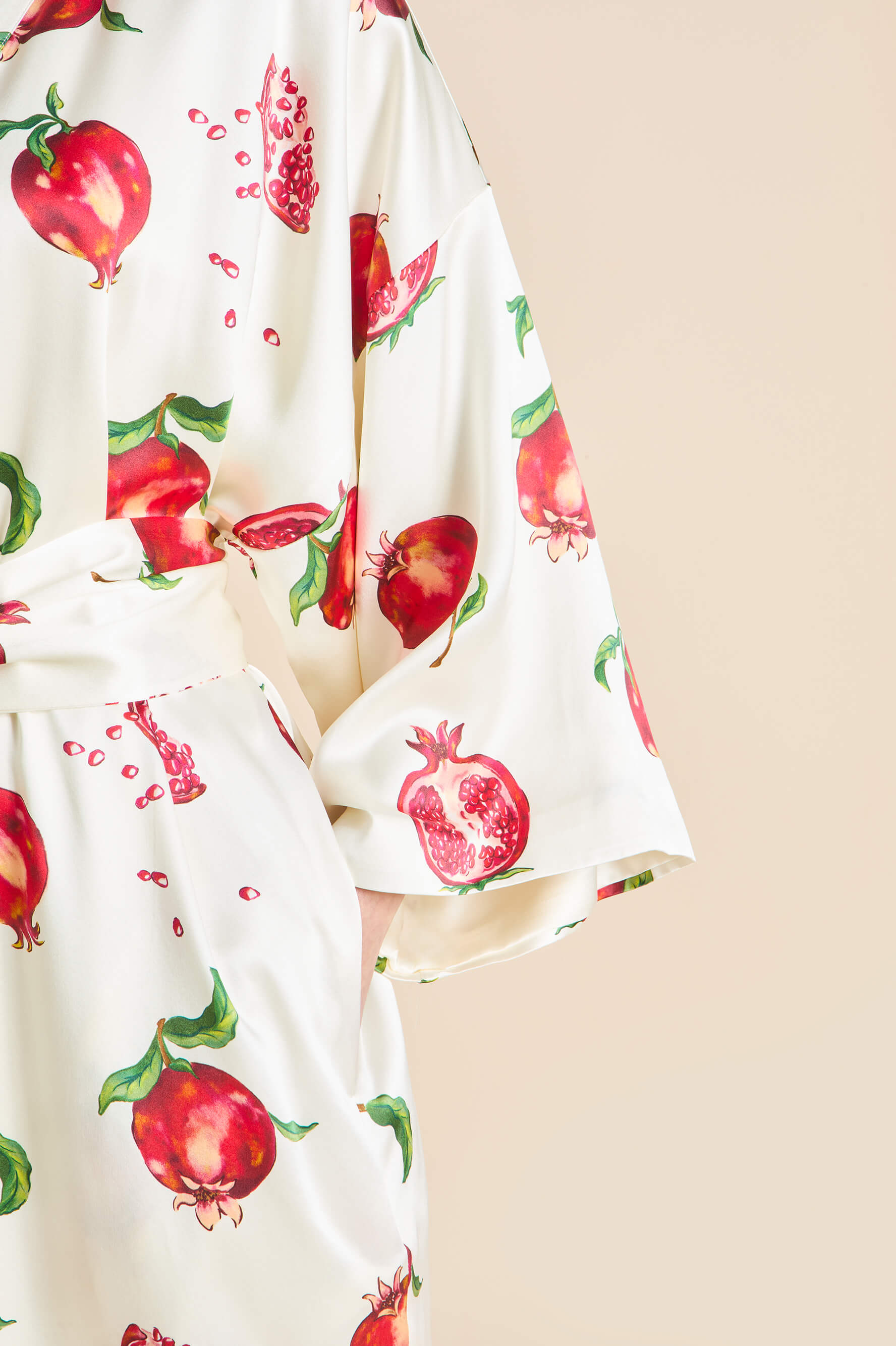 Queenie Allegra Ivory Pomegranate Robe in Silk Satin