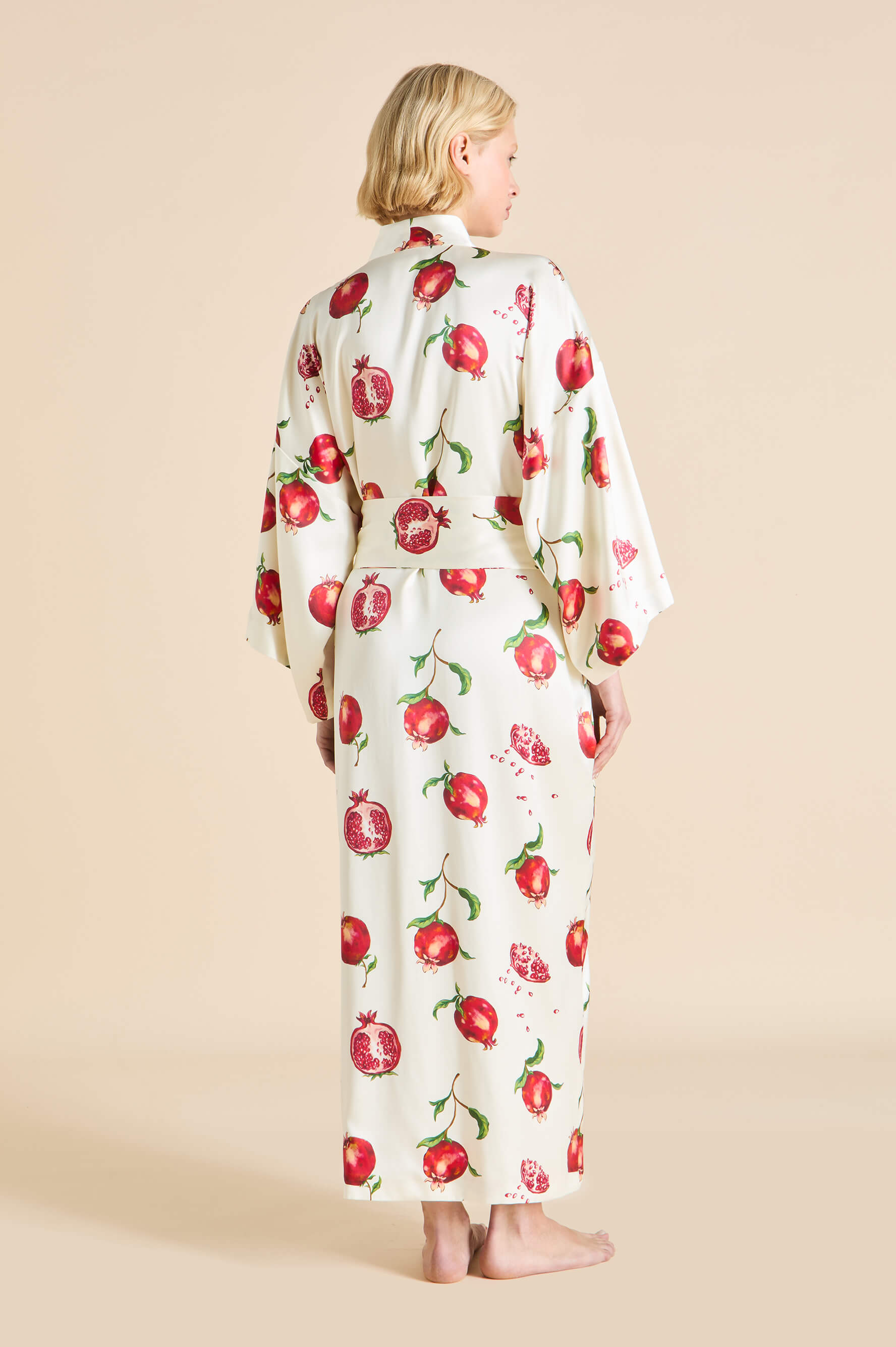 Queenie Allegra Ivory Pomegranate Robe in Silk Satin