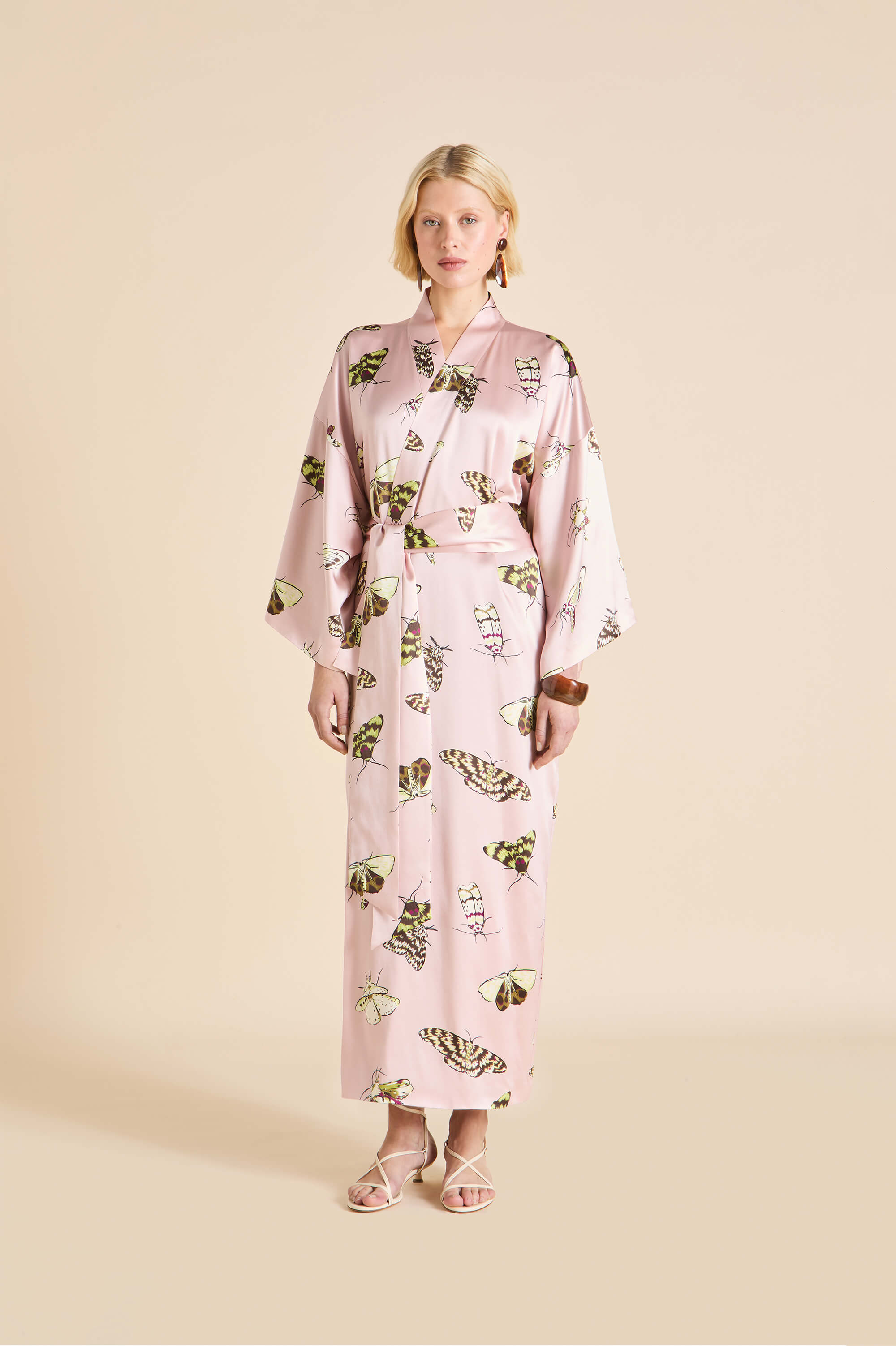 Queenie Elda Pink Moth Robe in Silk Satin