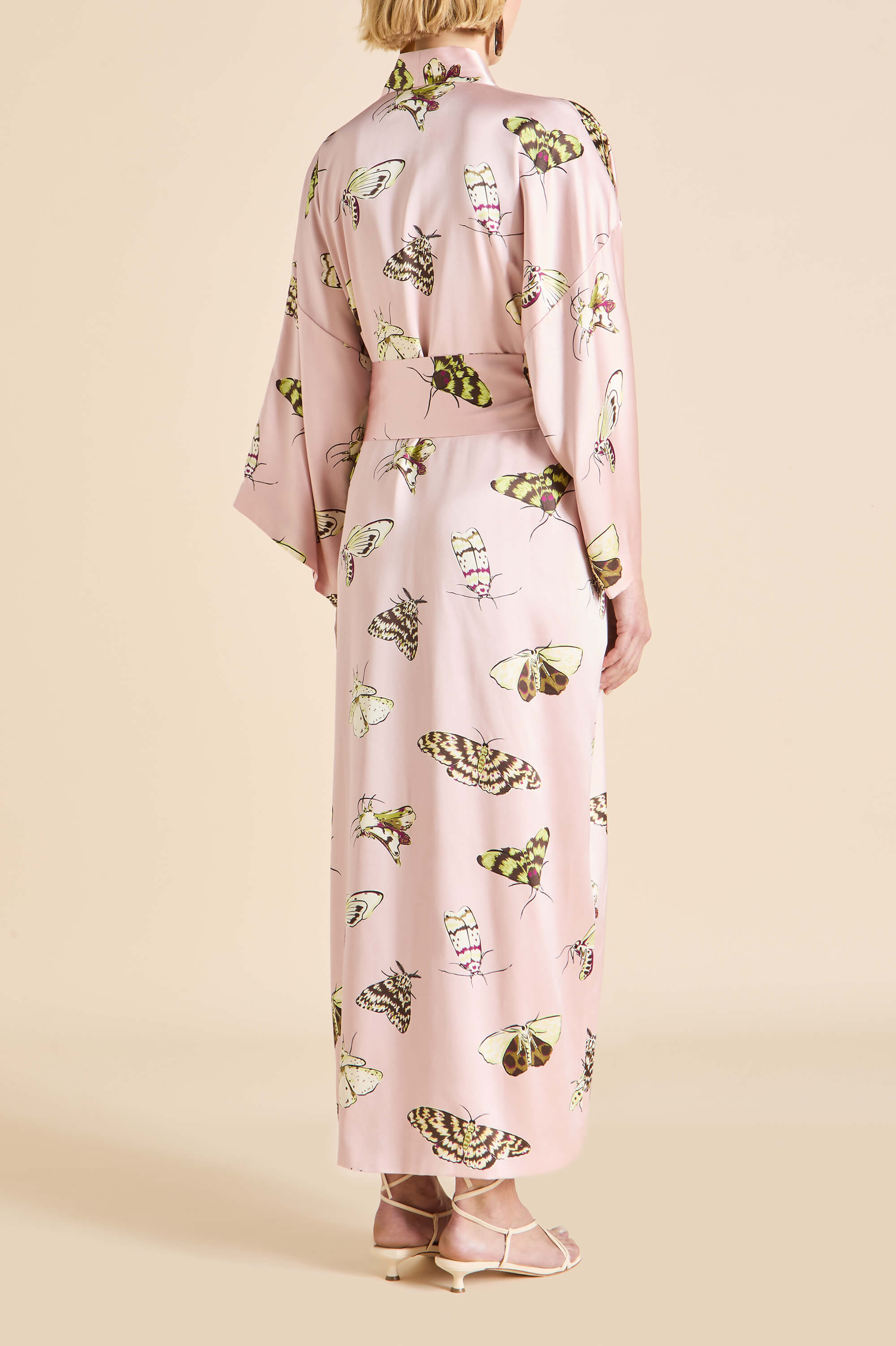 Queenie Elda Pink Moth Robe in Silk Satin