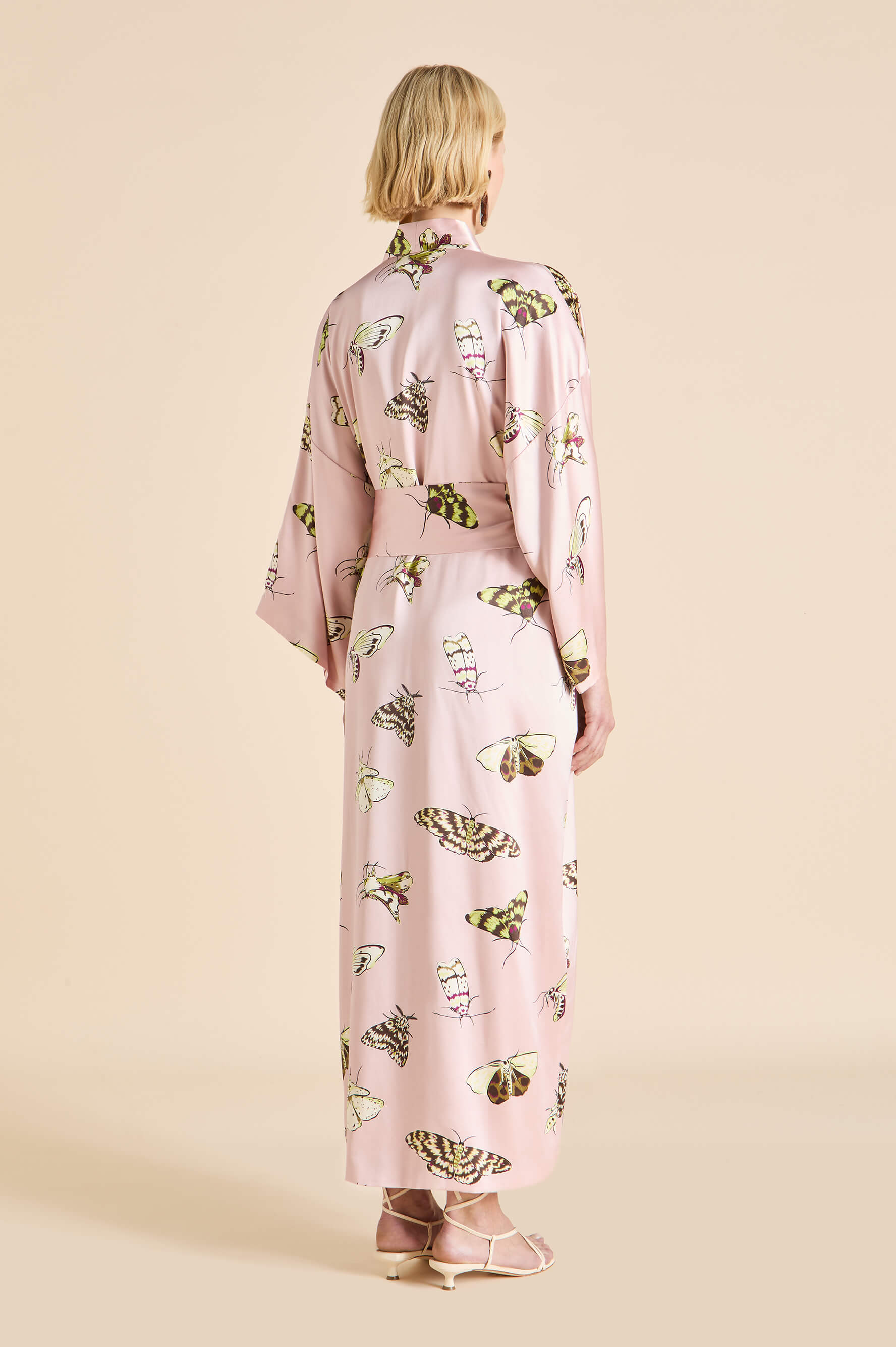 Queenie Elda Pink Moth Robe in Silk Satin