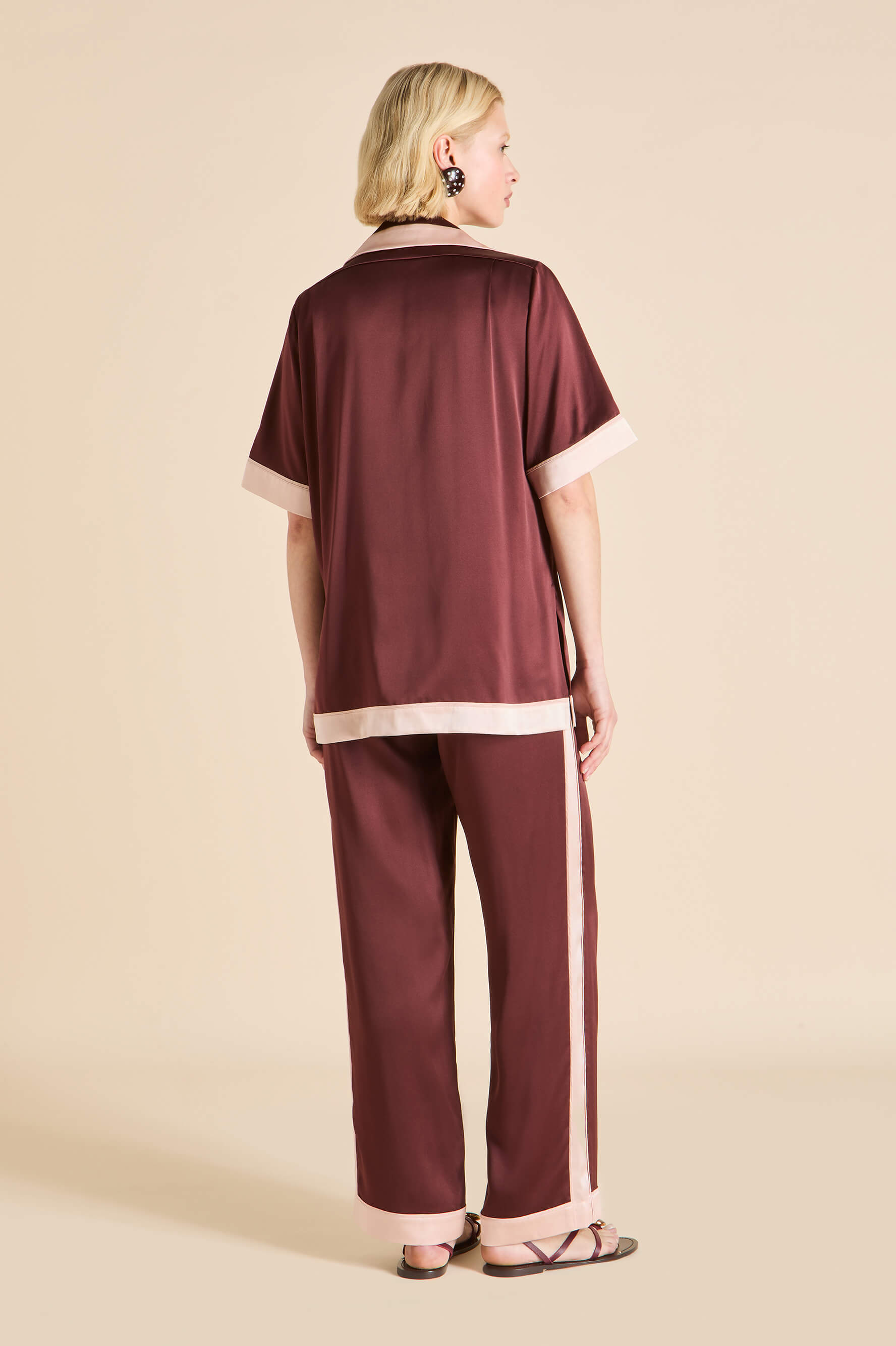 Tilda Bordeaux Burgundy Pyjamas in Silk Satin