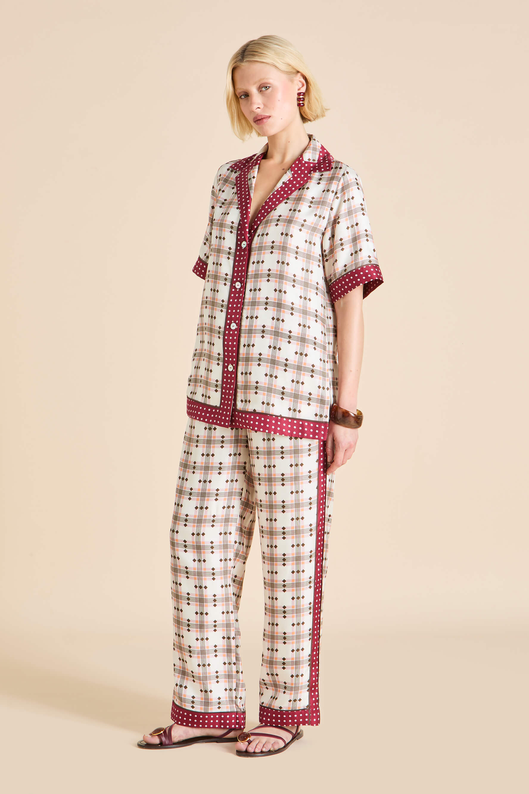 Tilda Cipriani Ivory Geometric Pyjamas in Silk Twill