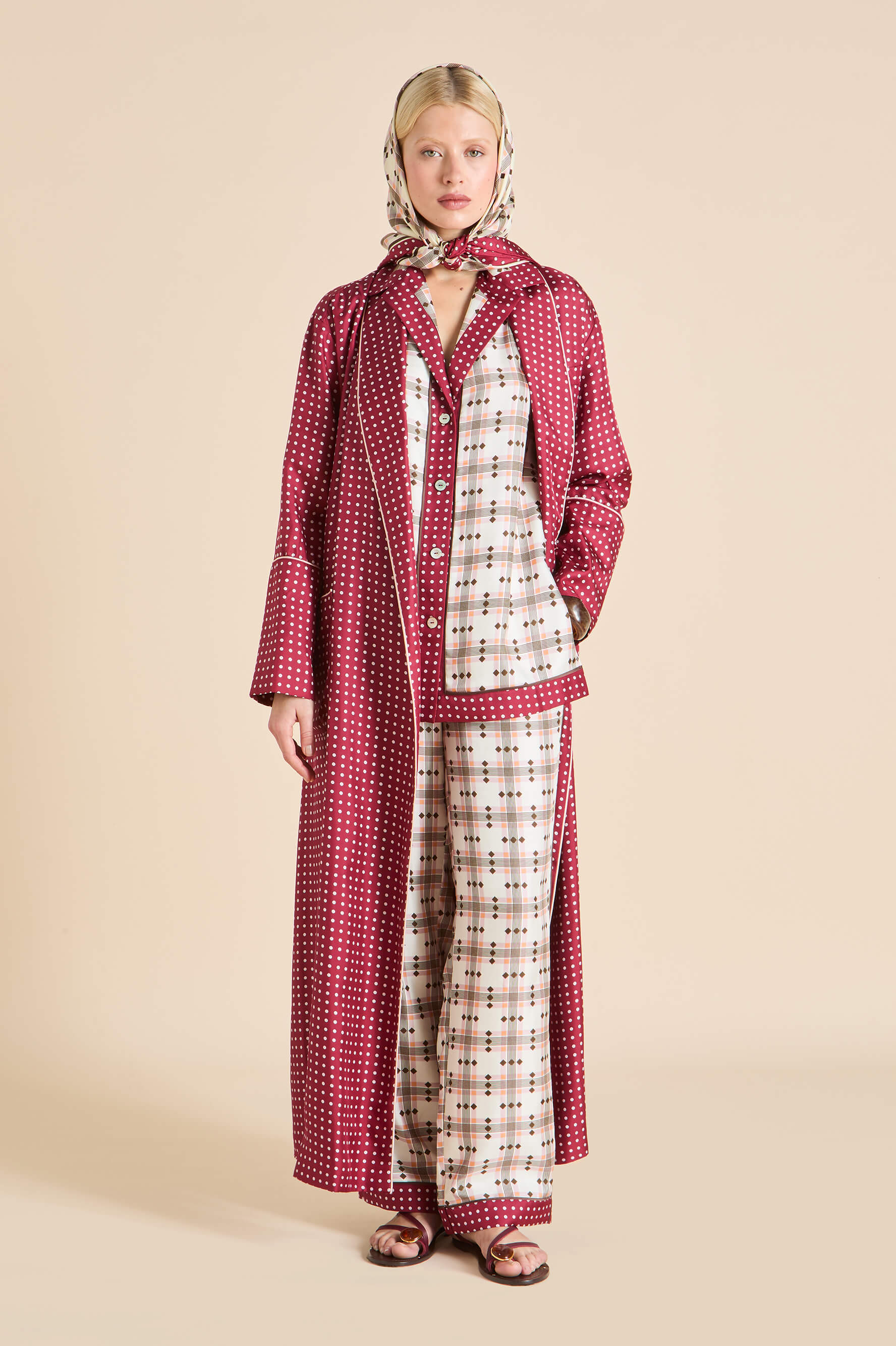 Tilda Cipriani Ivory Geometric Pyjamas in Silk Twill