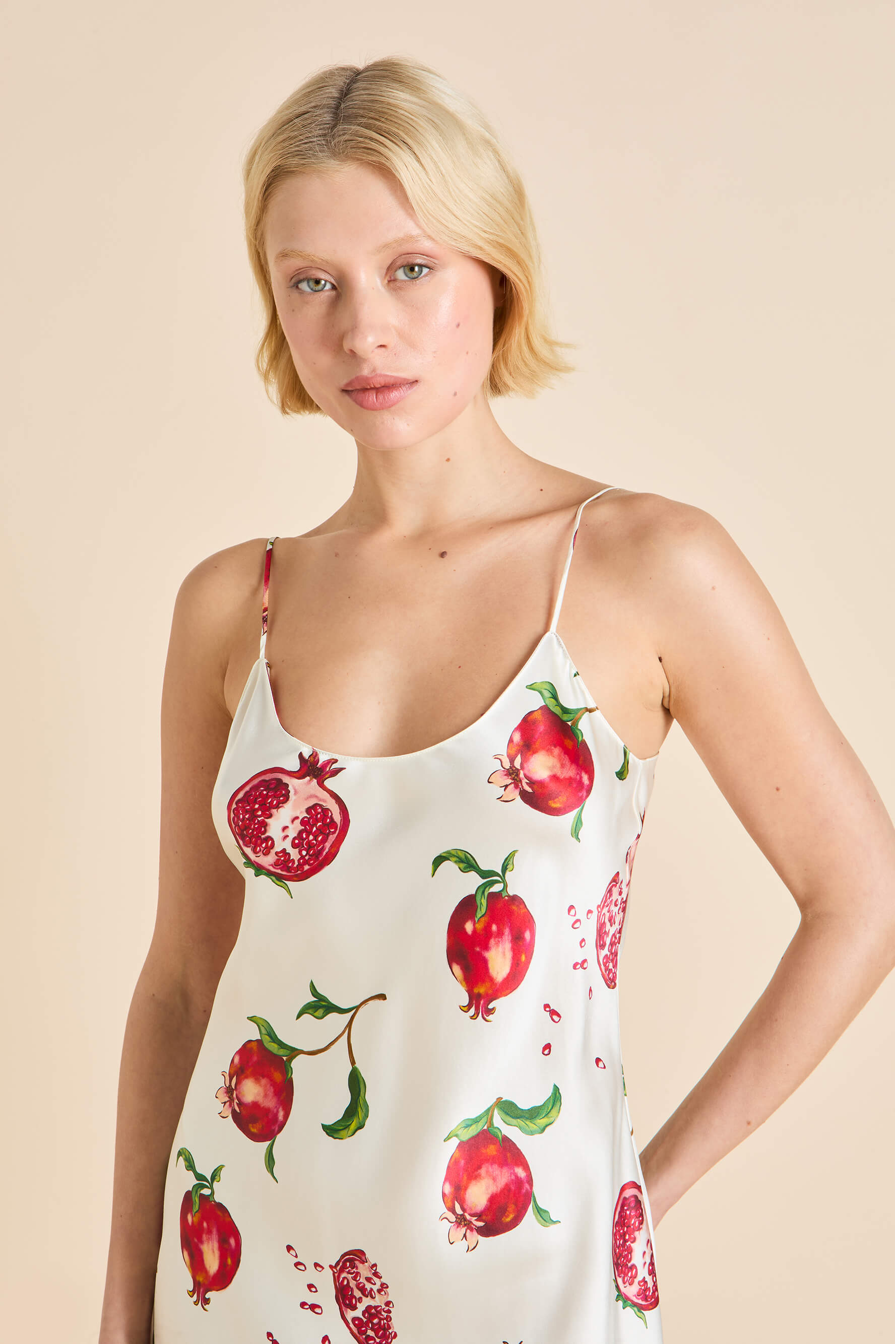 venus allegra ivory pomegranate slip dress in silk satin 