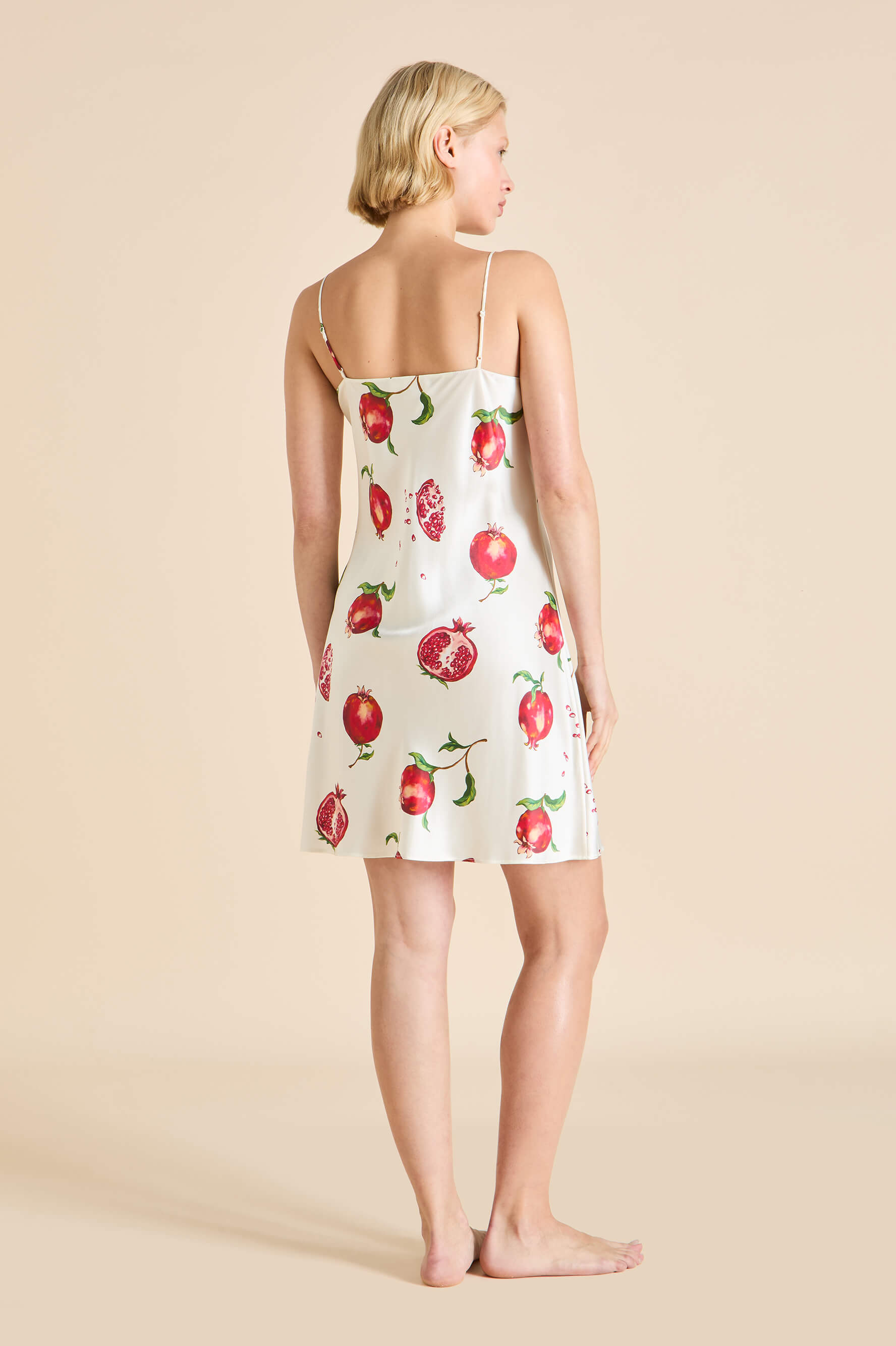 Venus Allegra Ivory Pomegranate Slip Dress in Silk Satin