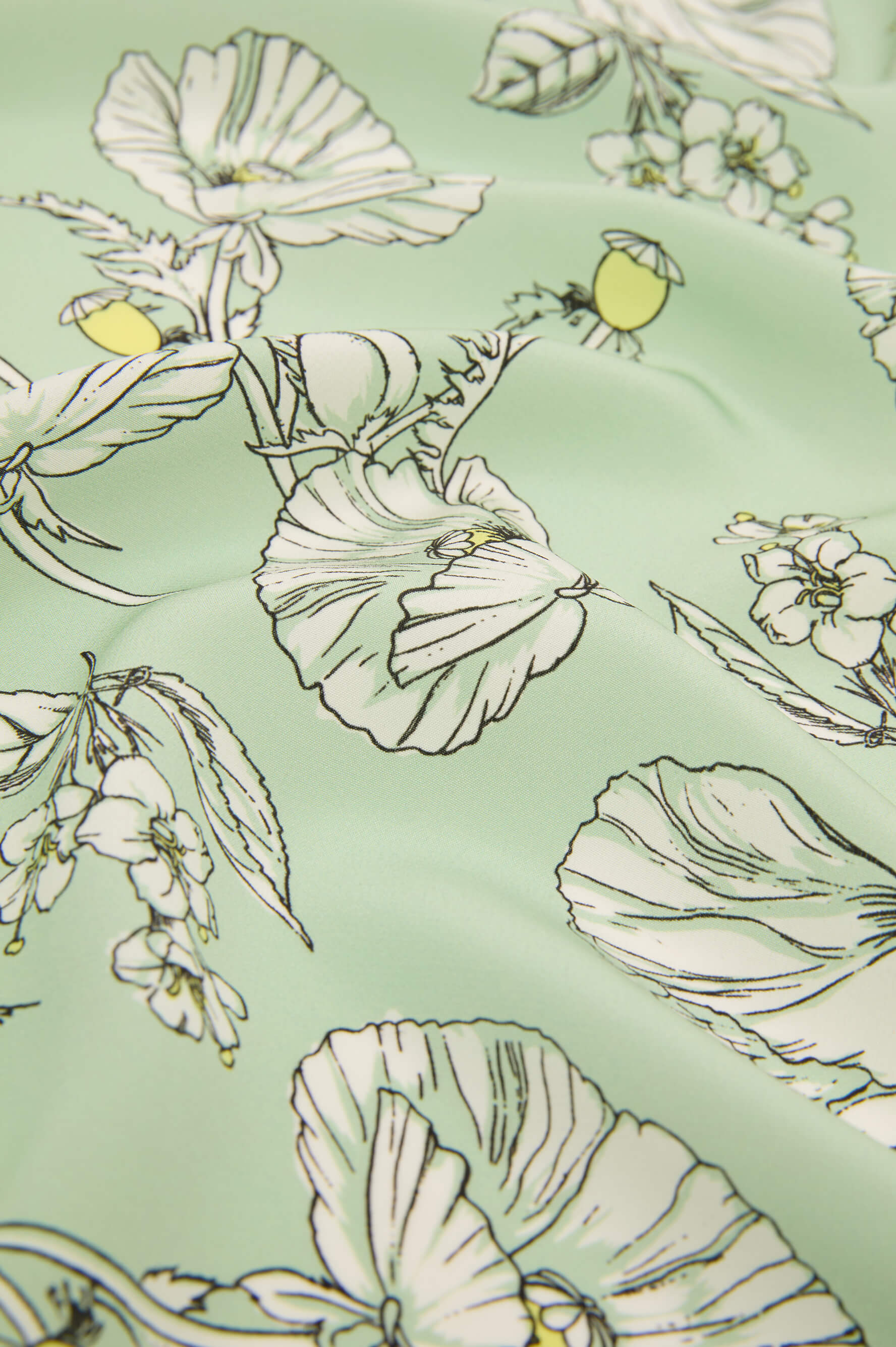 Yves Delfina Green Floral Pyjamas in Silk Crêpe de Chine