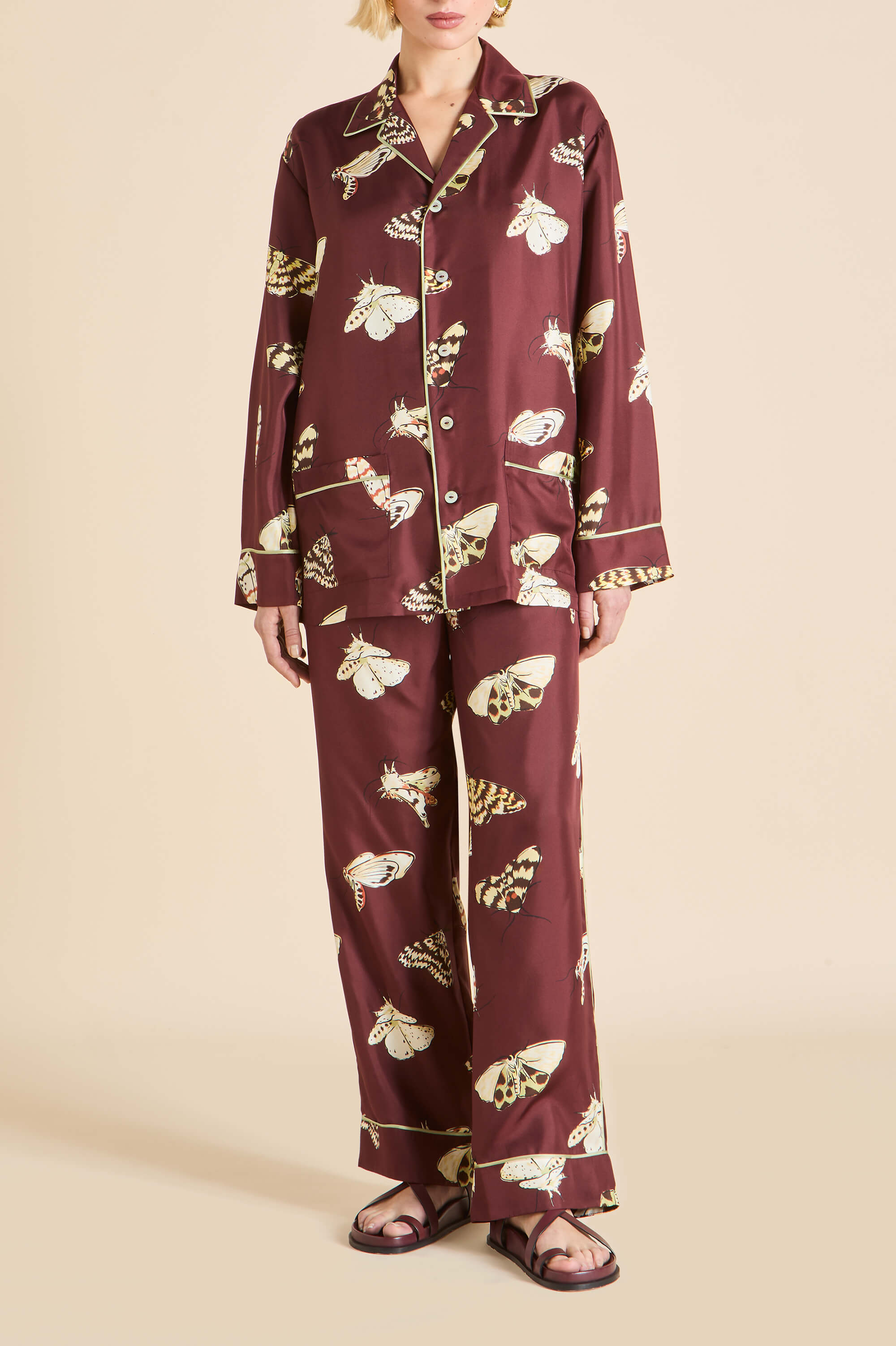 Yves Ettore Brown Moth Pyjamas in Silk Twill