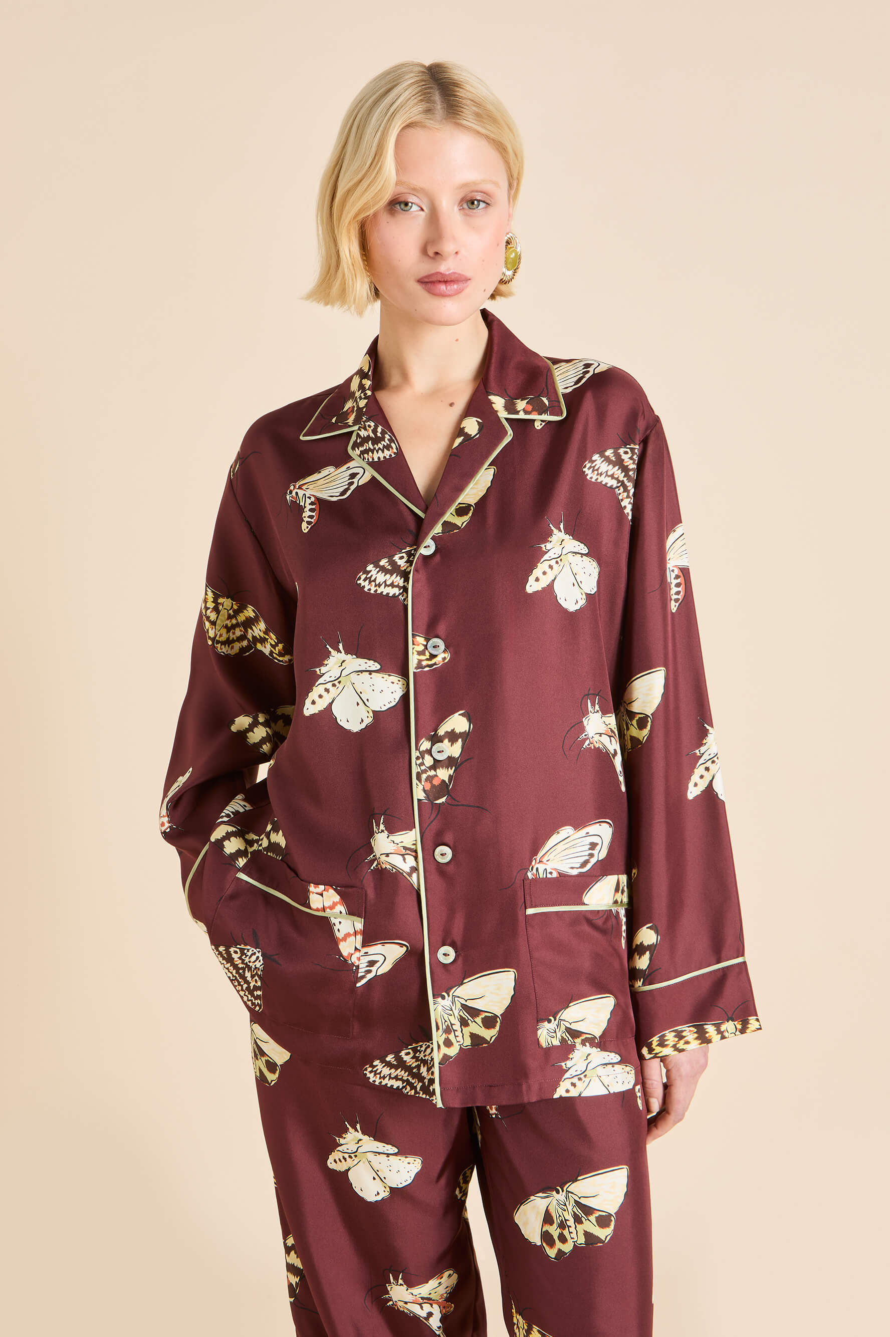 Yves Ettore Brown Moth Pyjamas in Silk Twill