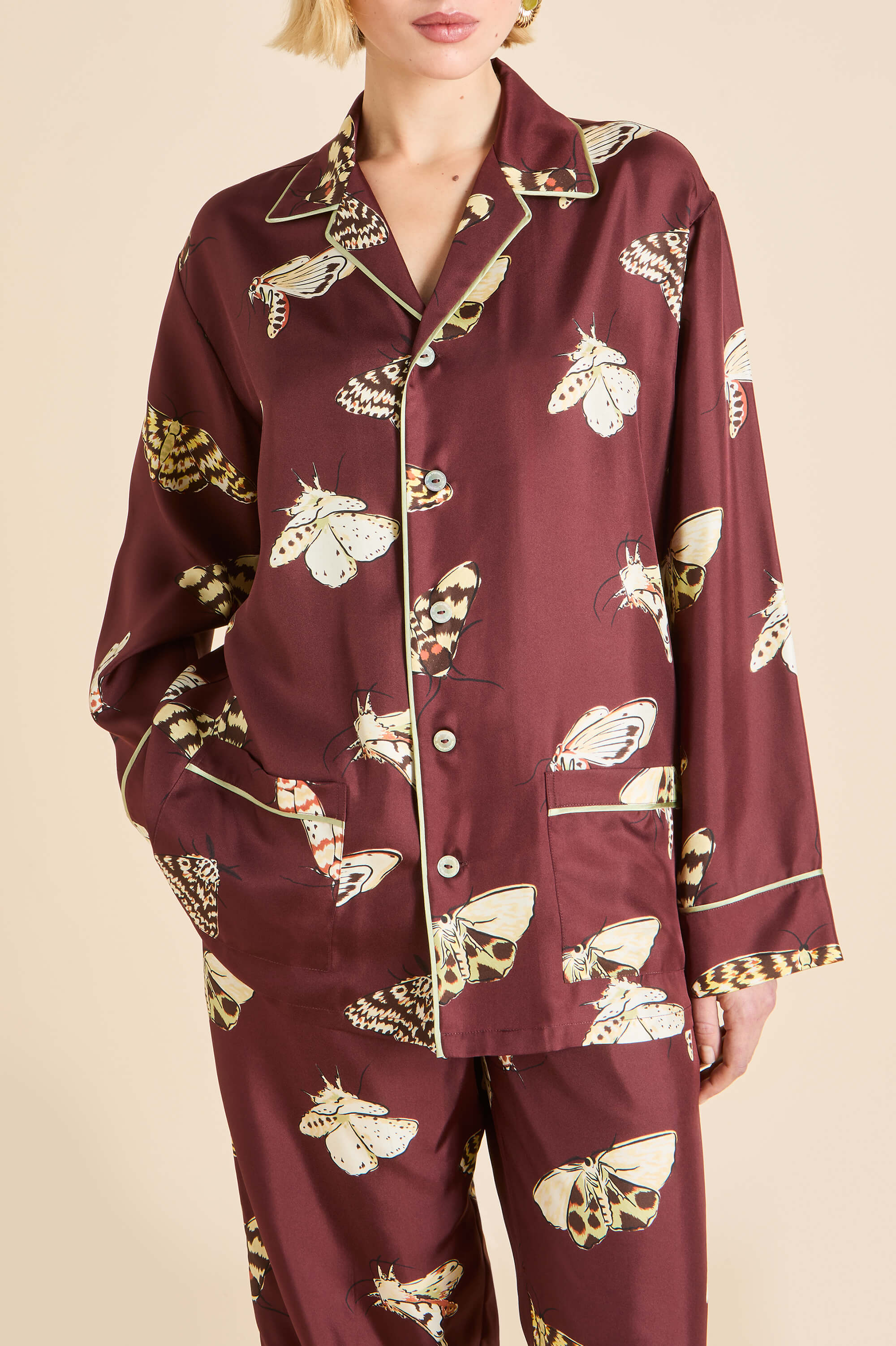 Yves Ettore Brown Moth Pyjamas in Silk Twill