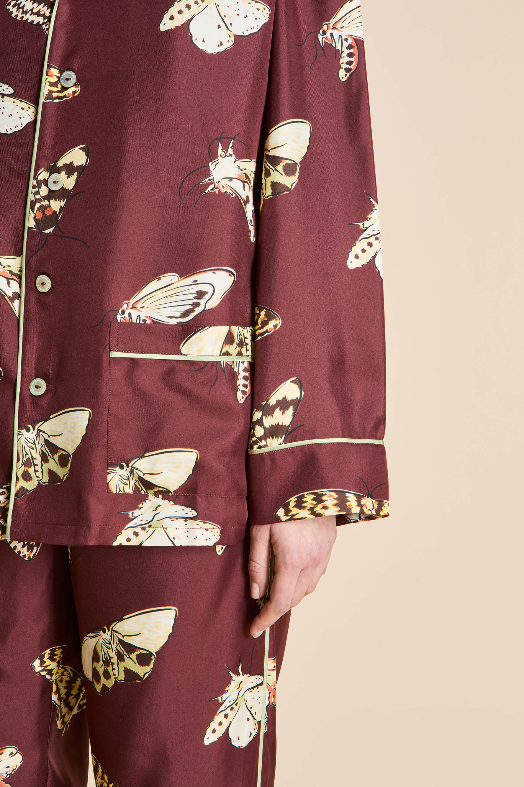 Yves Ettore Brown Moth Pyjamas in Silk Twill