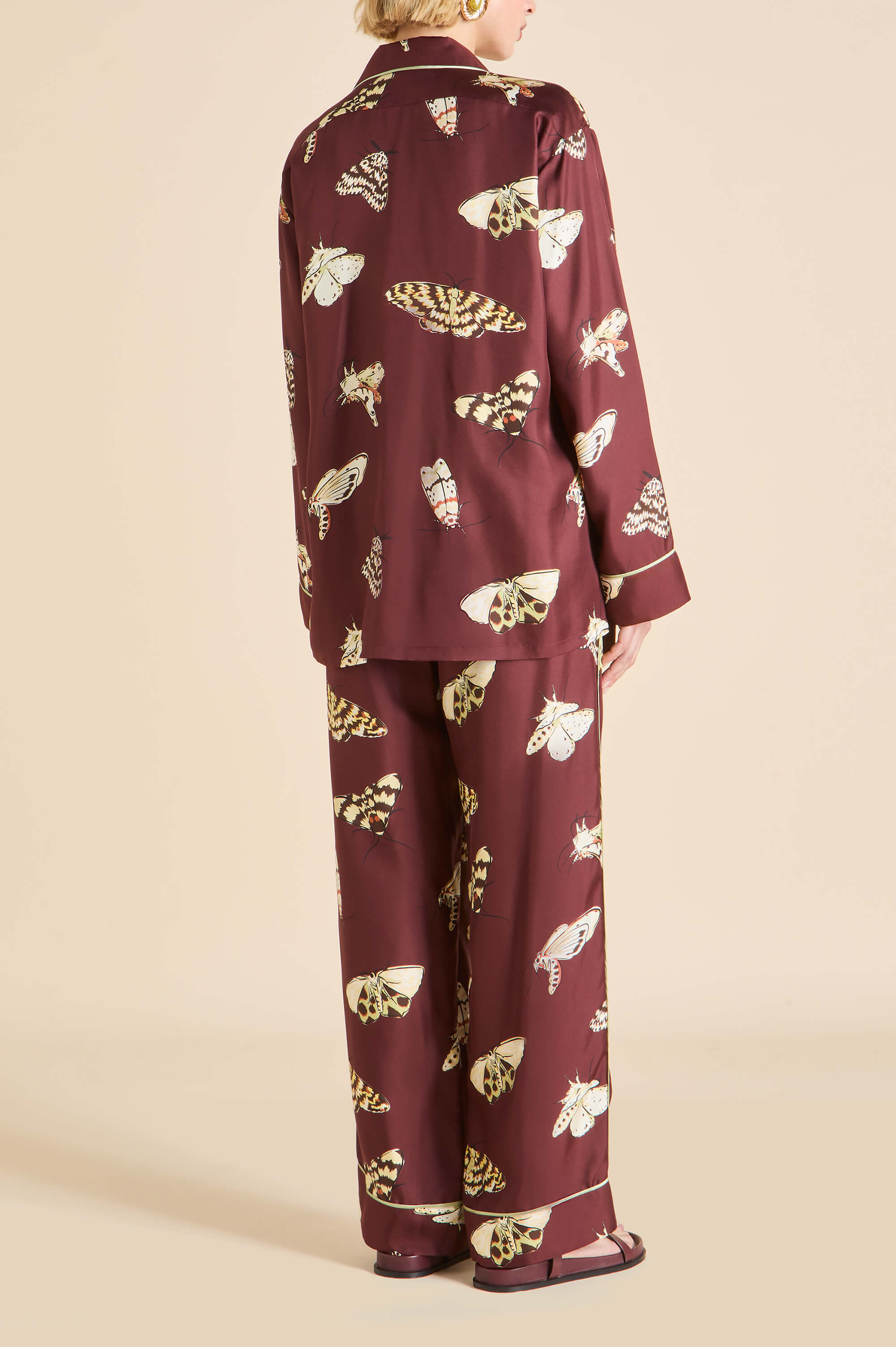 Yves Ettore Brown Moth Pyjamas in Silk Twill