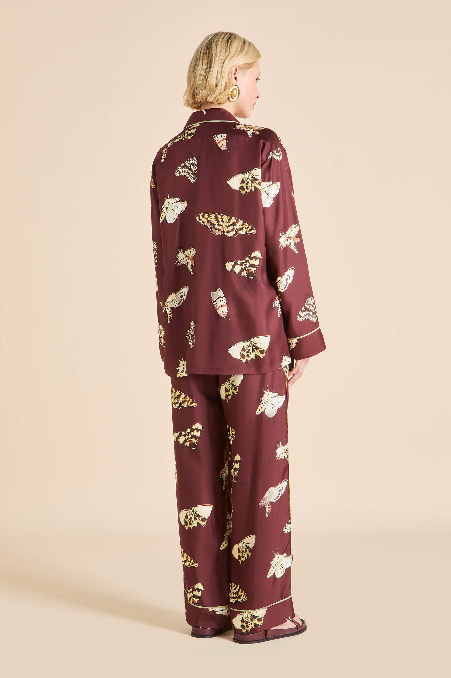 Yves Ettore Brown Moth Pyjamas in Silk Twill