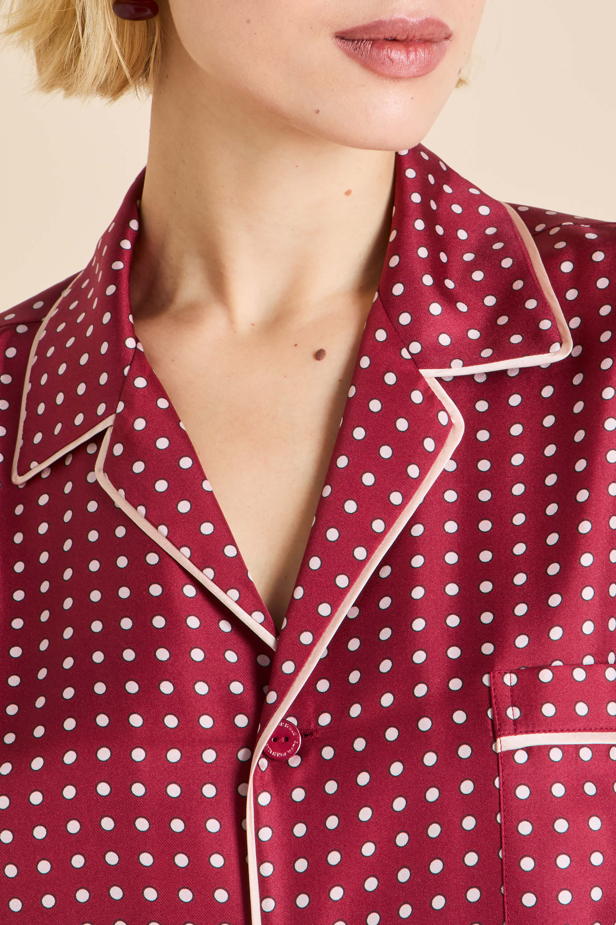 yves palazzo red polka dot pyjamas in silk twill 